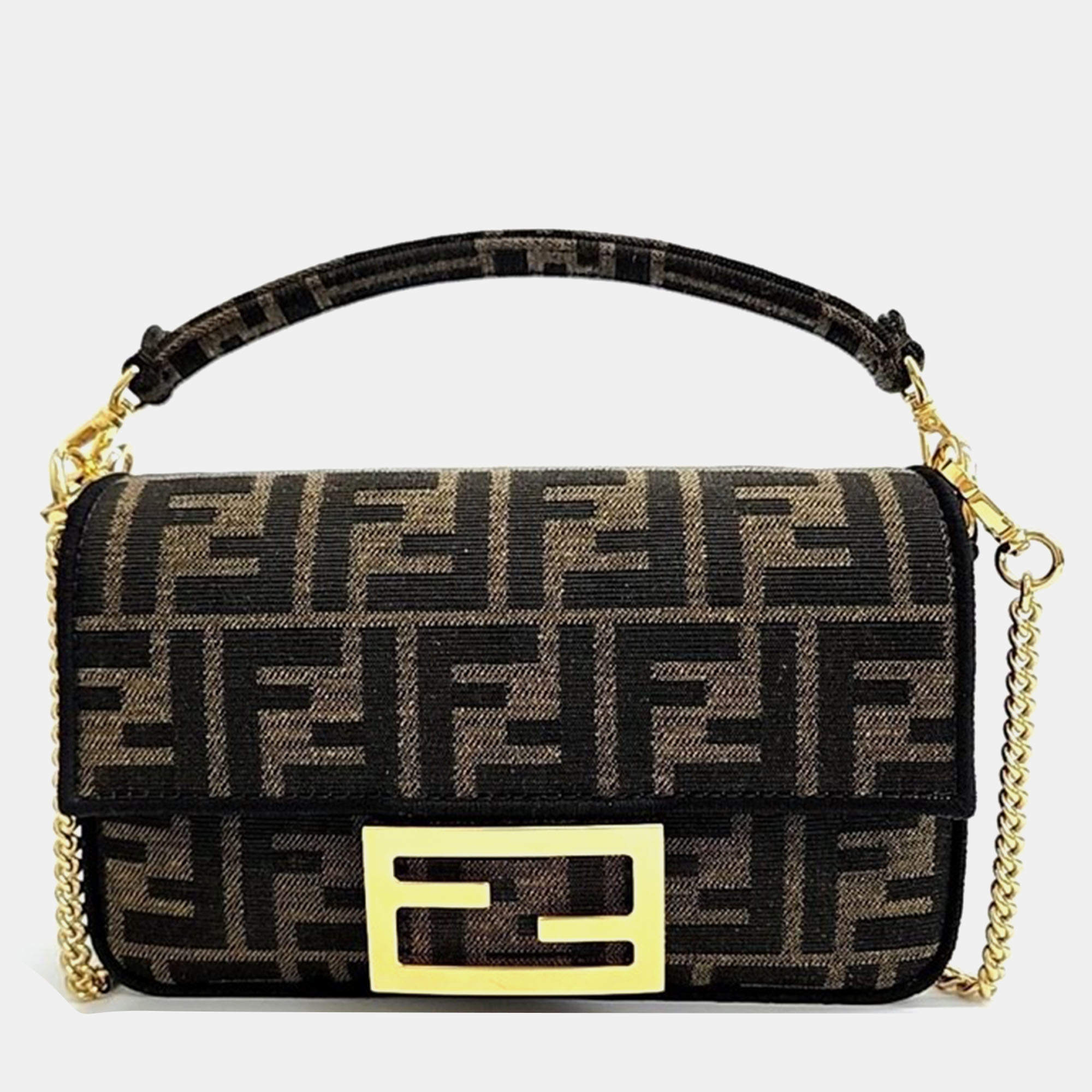 Pre Owned Fendi Brown Fabric Zucca Baguette Mini Top Handle Bag