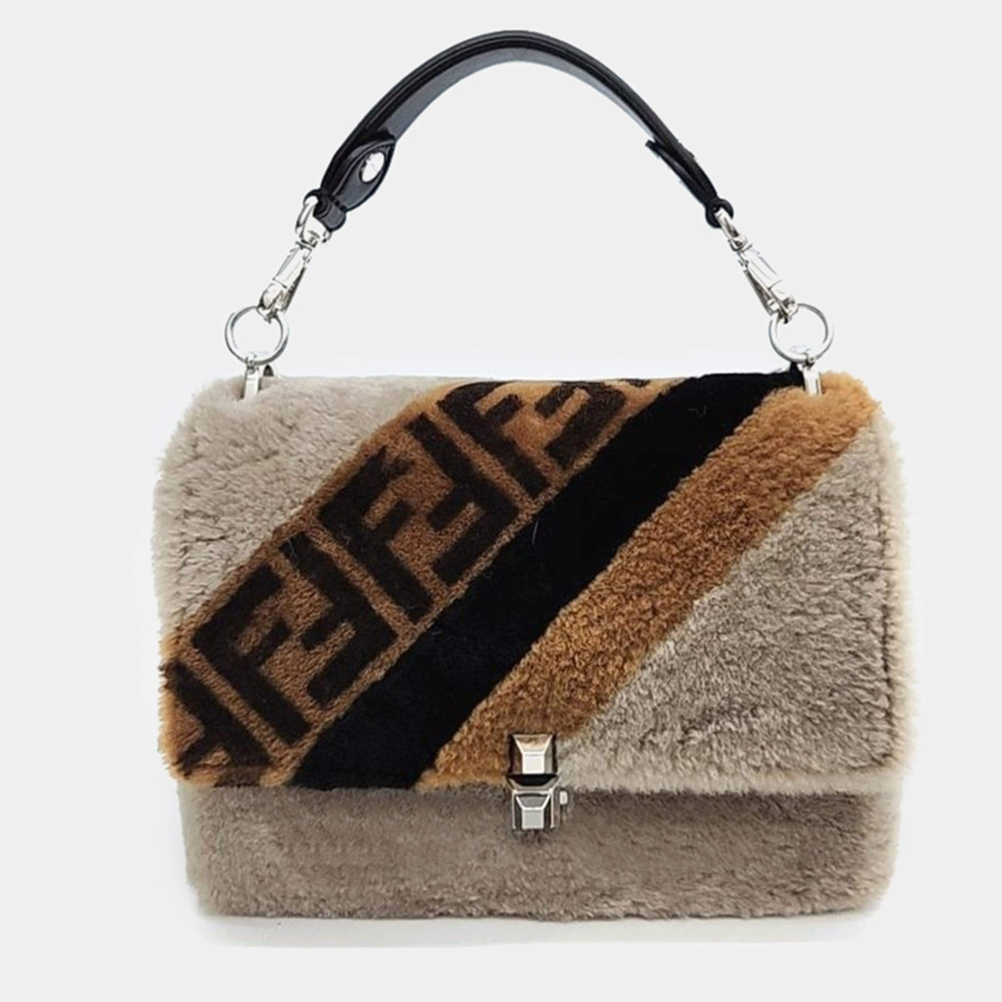 Pre Owned Fendi Multicolor Shearling Kan Crossbody Bag