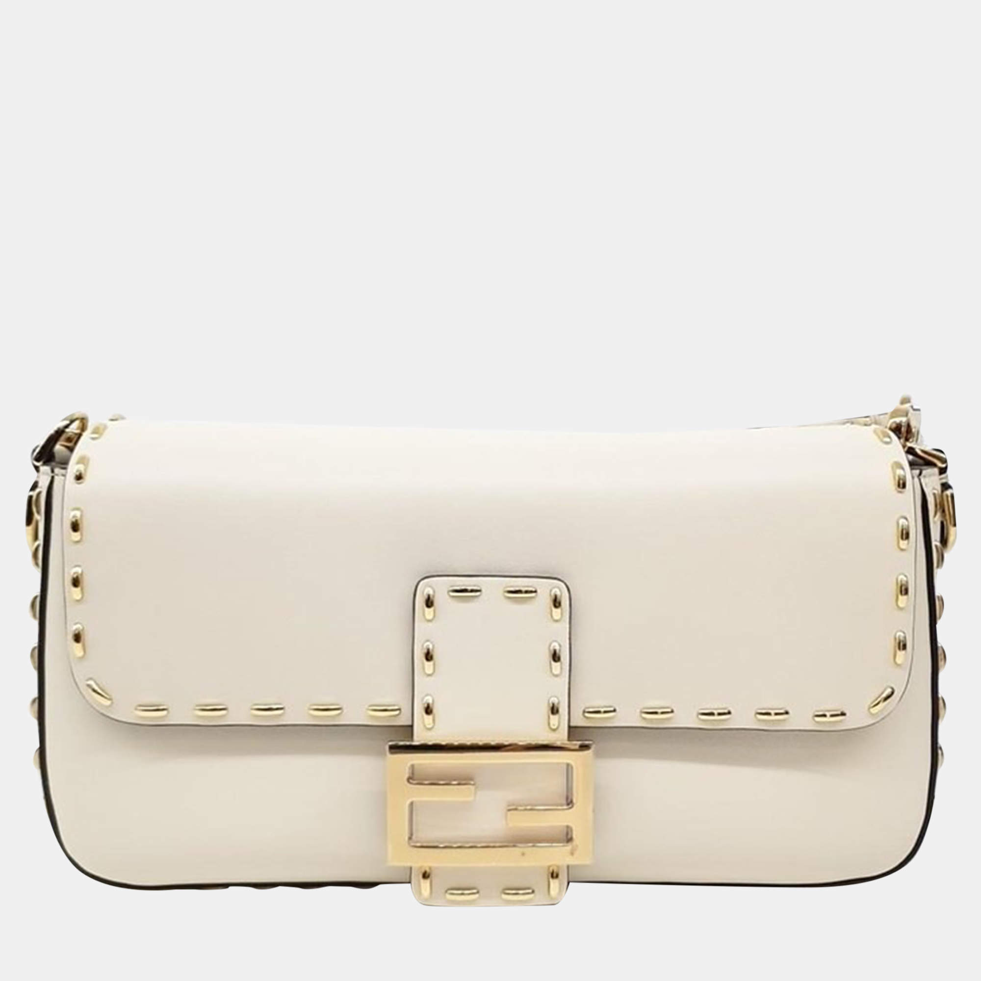 Fendi Ivory Leather Baguette Shoulder Bag