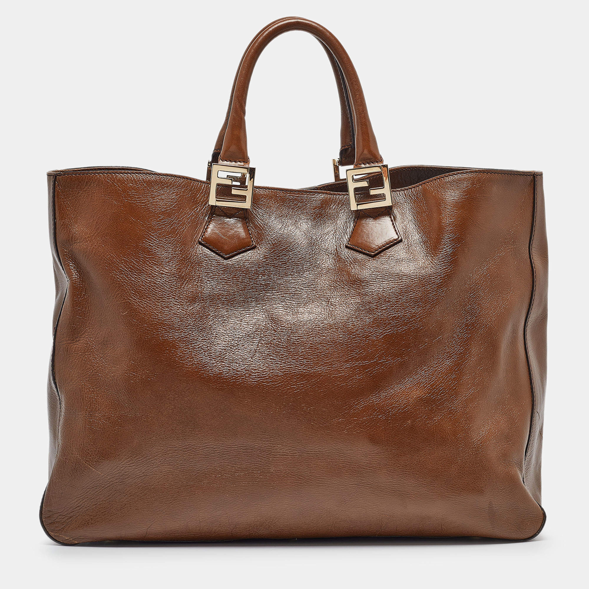 Pre Owned Fendi Brown Leather Twins Tote