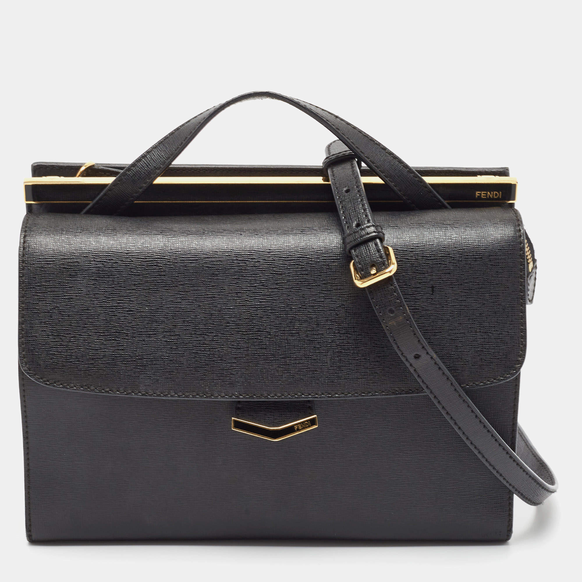 Pre Owned Fendi Black Leather Small Demi Jour Top Handle Bag
