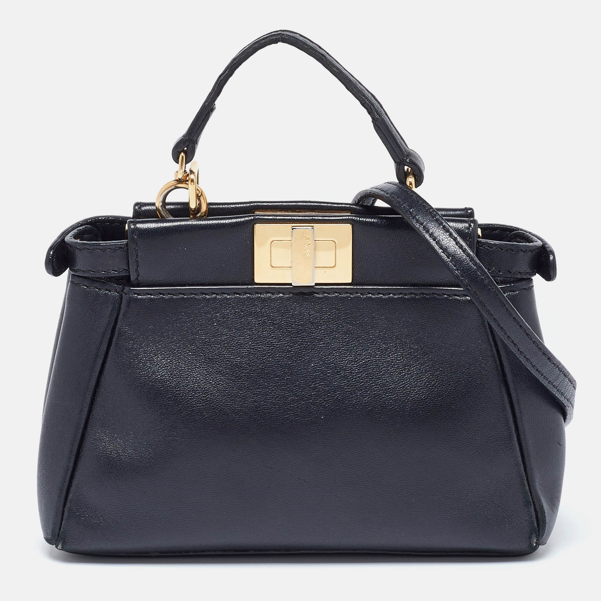 Fendi Black Leather Micro Peekaboo Top Handle Bag