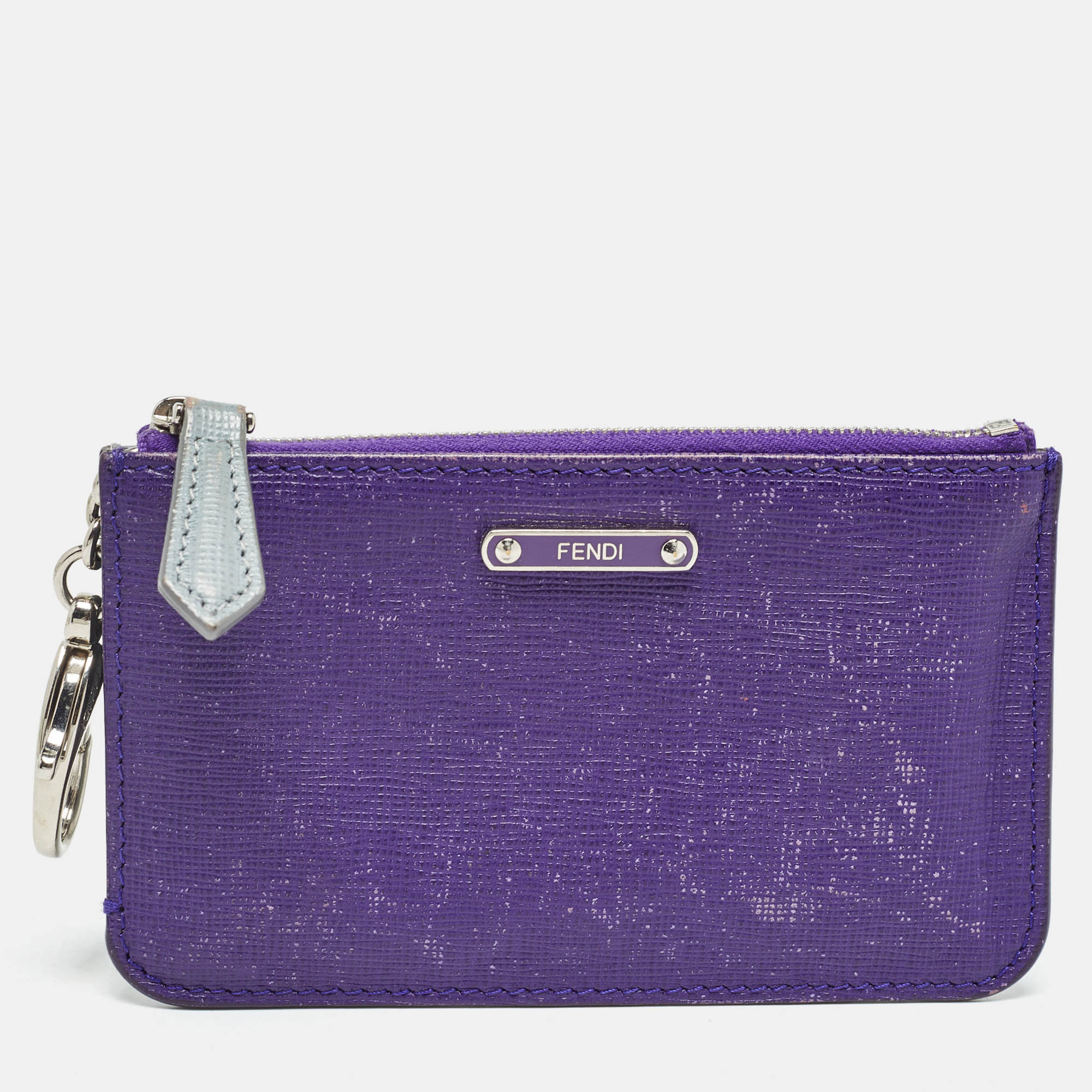 Fendi Purple/Grey Leather Zip Coin Pouch