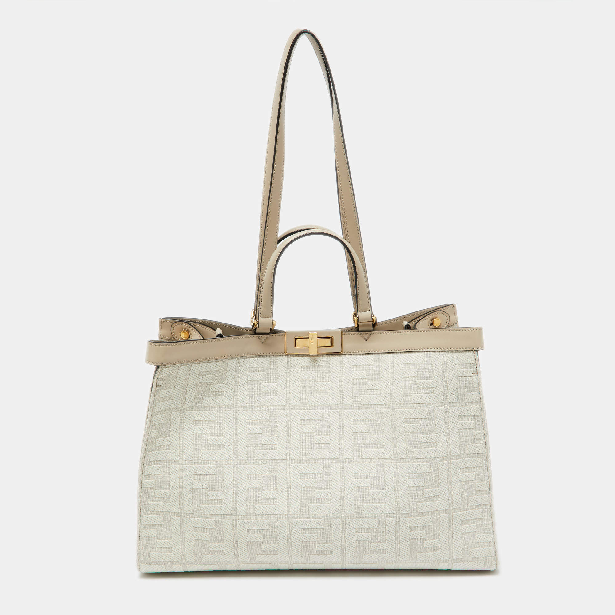Pre Owned Fendi Beige Zucca Canvas and Leather Medium FF Peekaboo X Tote