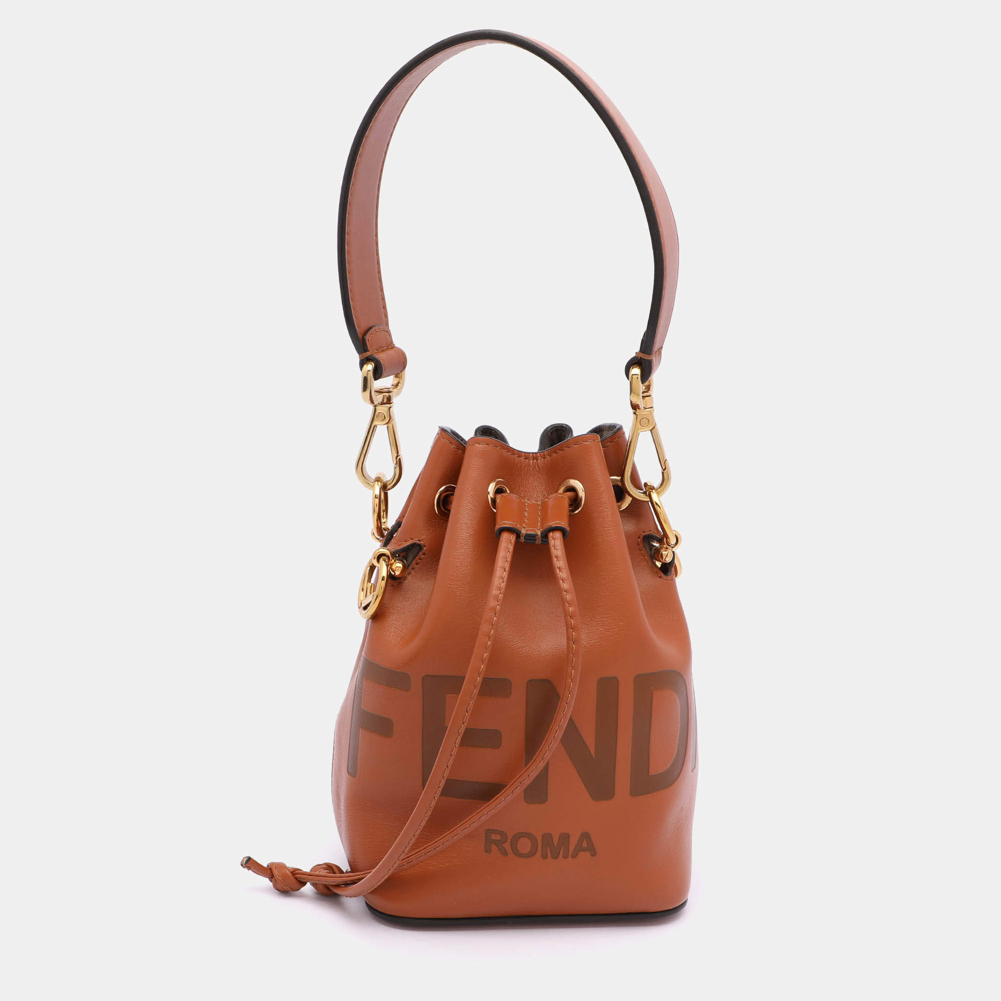 Pre Owned Fendi Brown Leather Mini Mon Tresor Bucket Bag