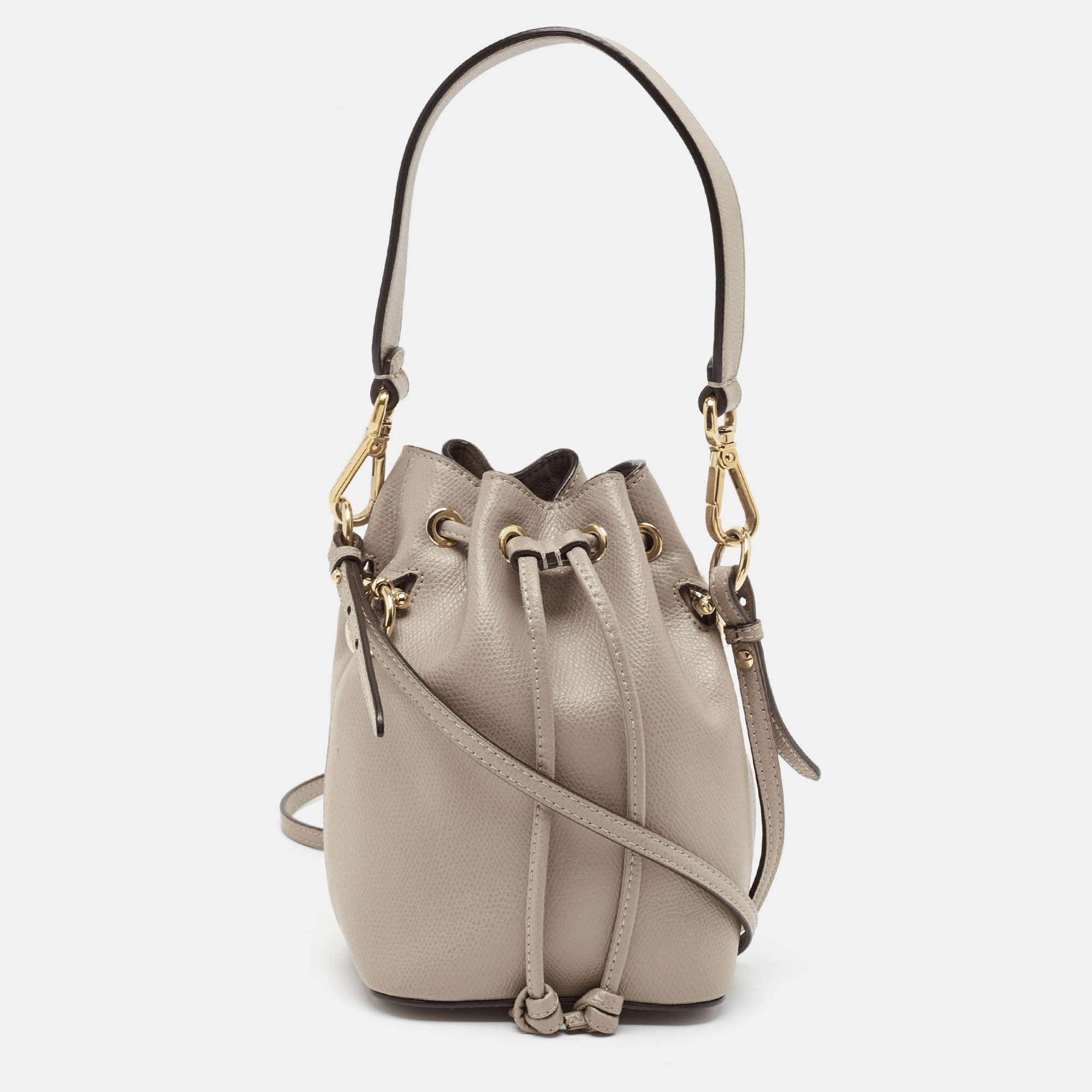 مملوكة مسبقًا Fendi Grey Leather Mini Mon Tresor Drawstring Bucket Bag