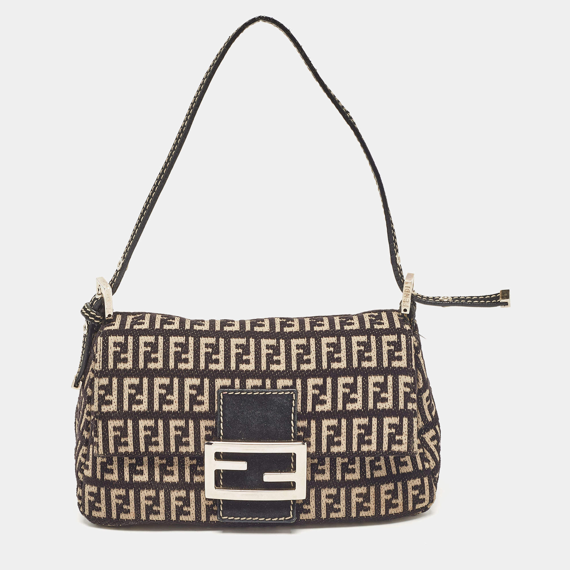 مملوكة مسبقًا Fendi Black/Beige Zucchino Canvas Mini Mama Baguette Bag
