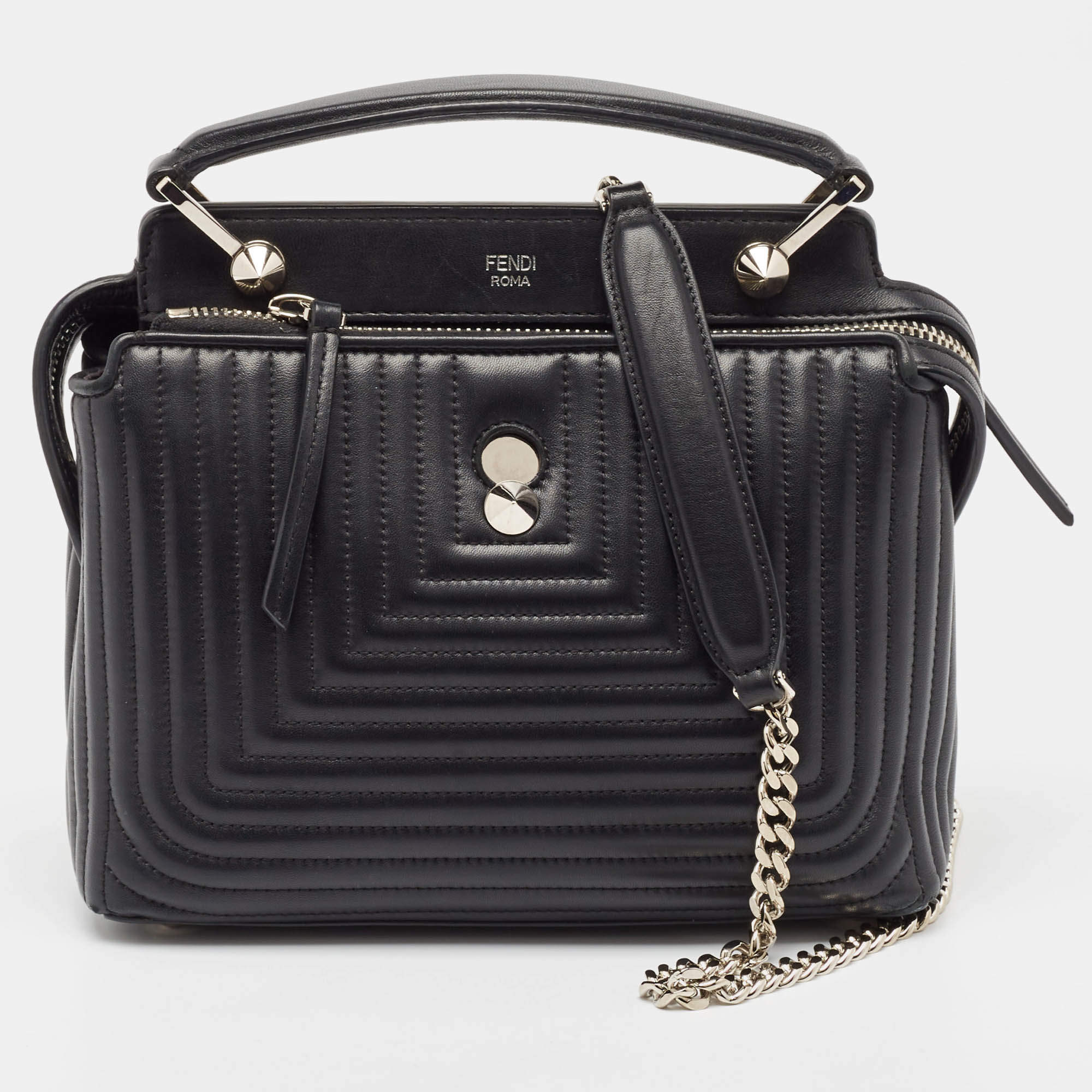 Fendi Black Quilted Leather Small Dotcom Click Top Handle Bag