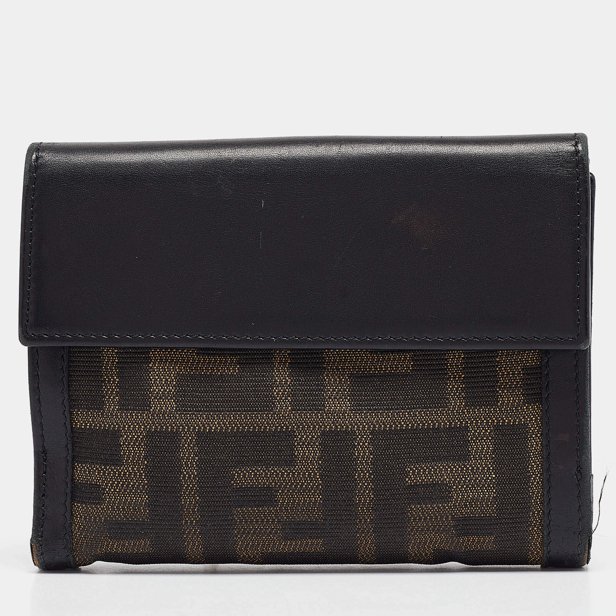 Fendi Black/Tobacco Zucca Canvas and Leather French Wallet