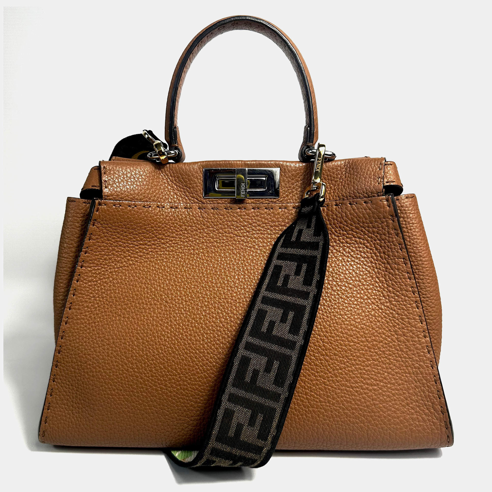 Fendi Brown Leather Medium Peekaboo Bag