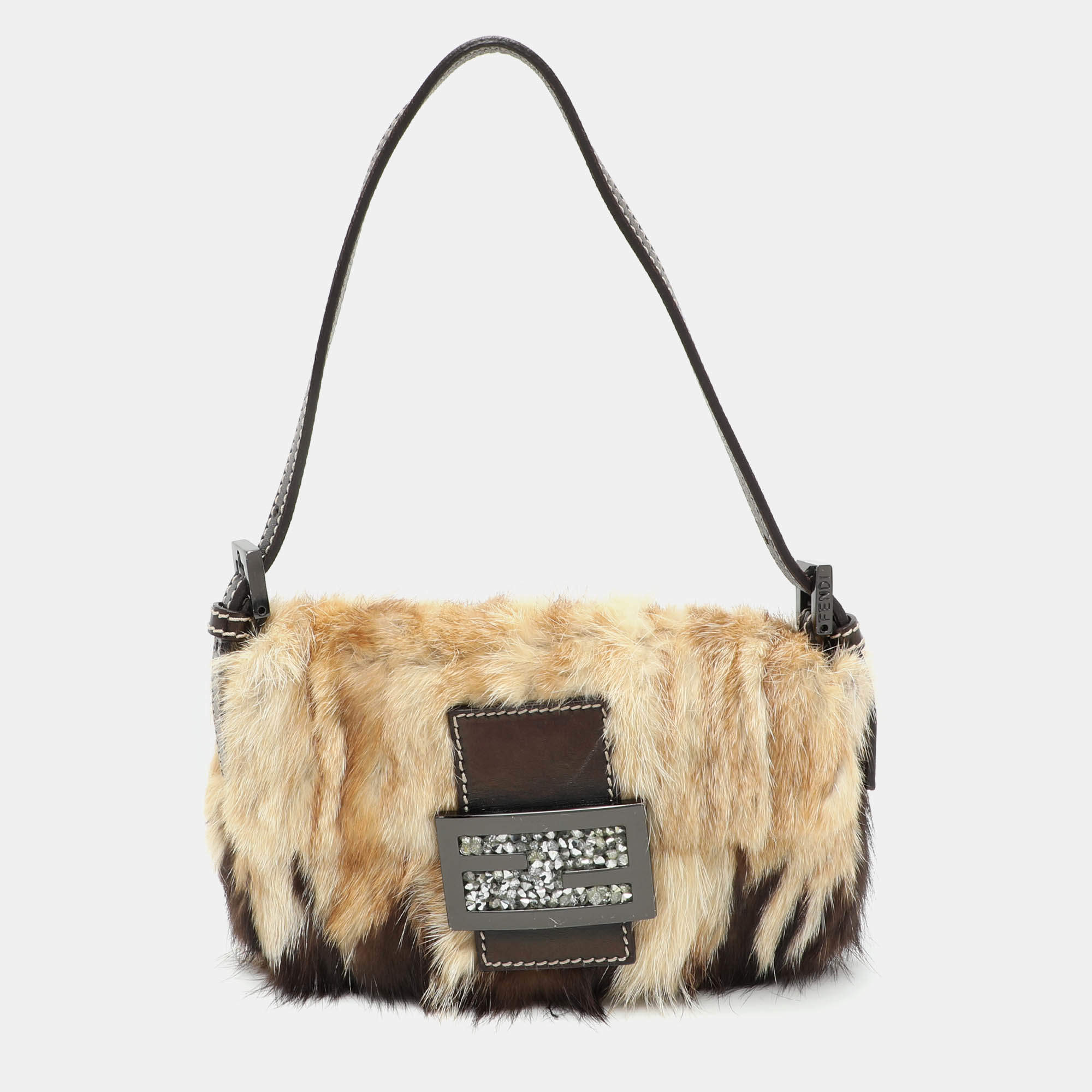 Pre Owned Fendi Beige/Brown Calf Hair Mama Baguette Shoulder Bag