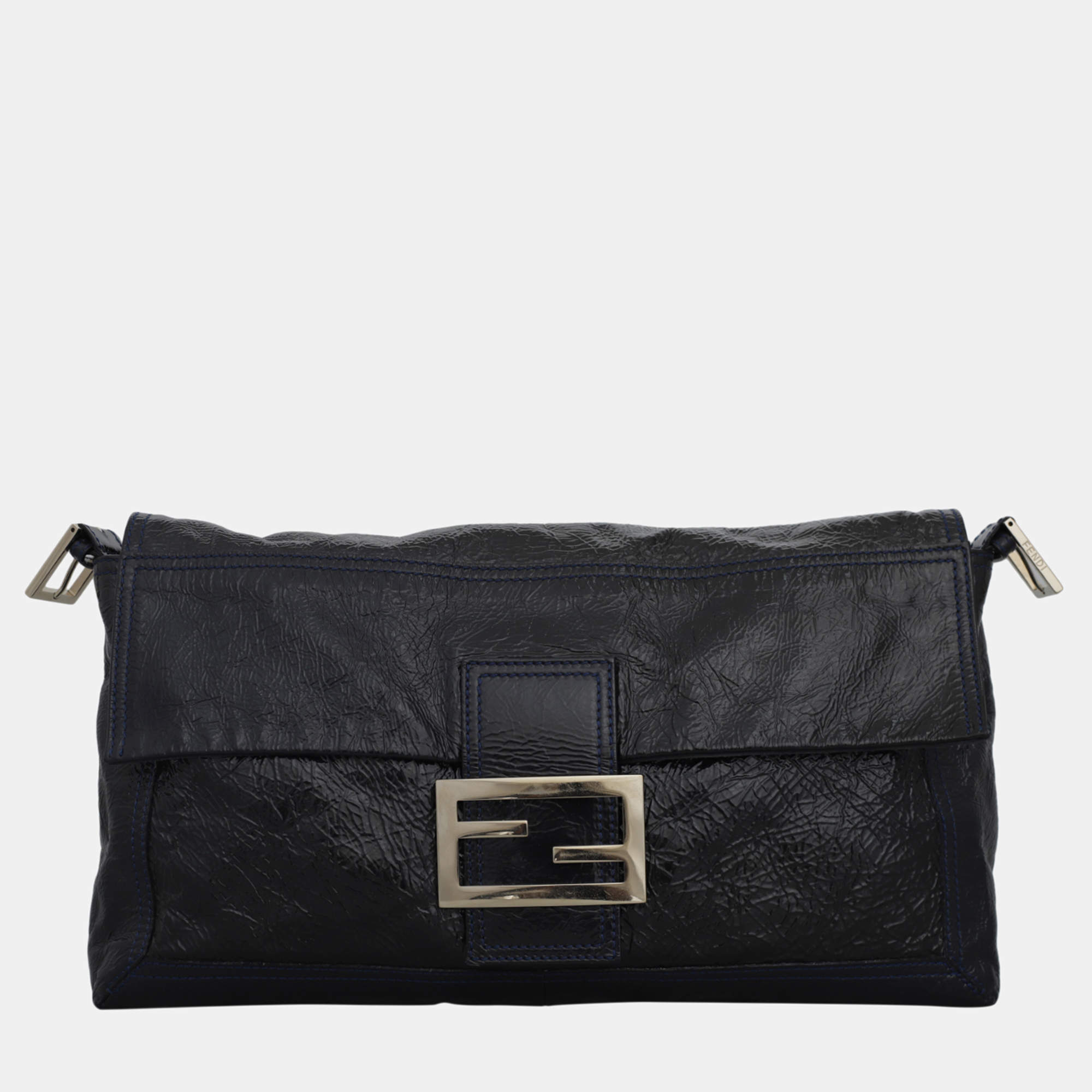 Fendi Black Patent Leather Baguette Clutch Bag