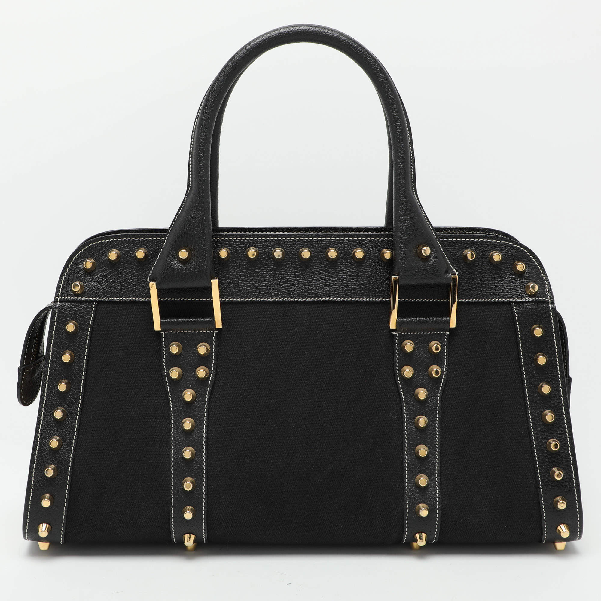 Fendi Black Canvas and Leather Selleria Embellished Satchel