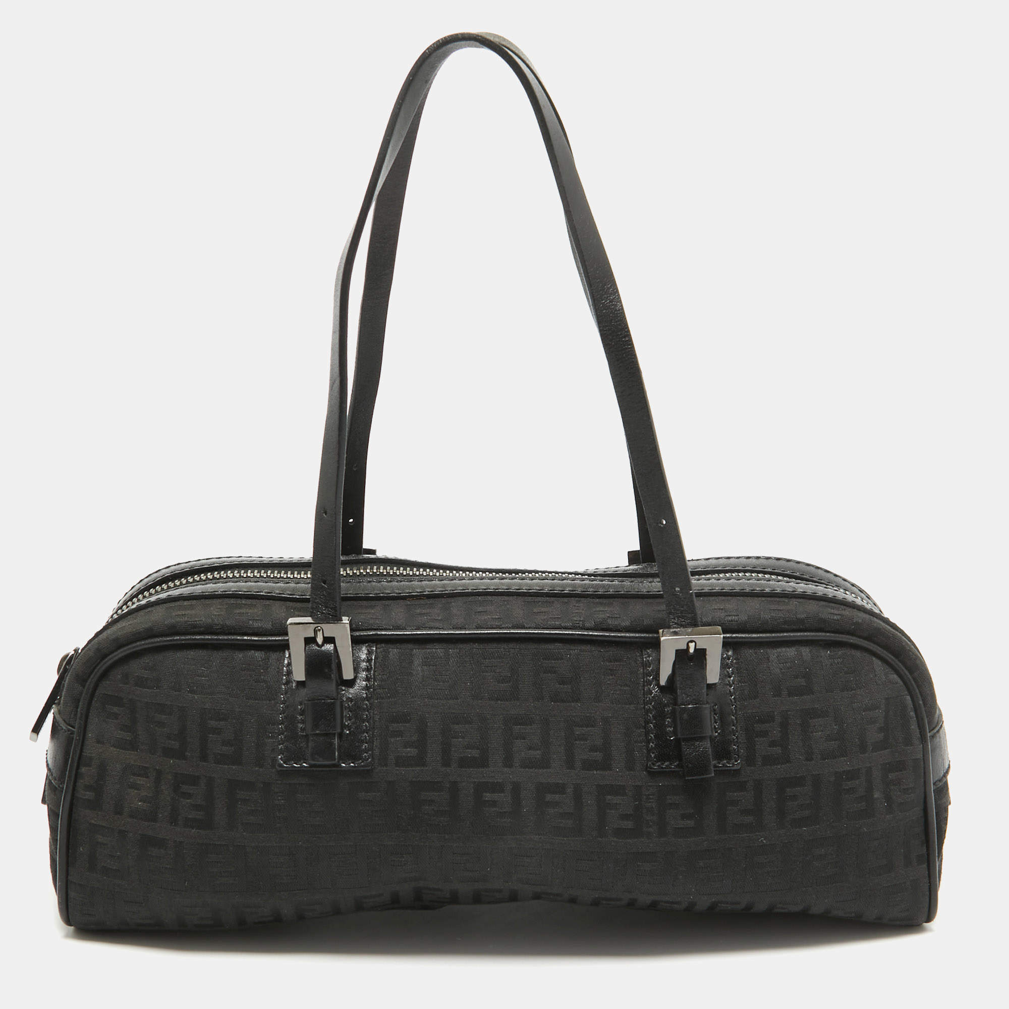 Fendi Black Zuchinno Fabric and Leather Zip Satchel