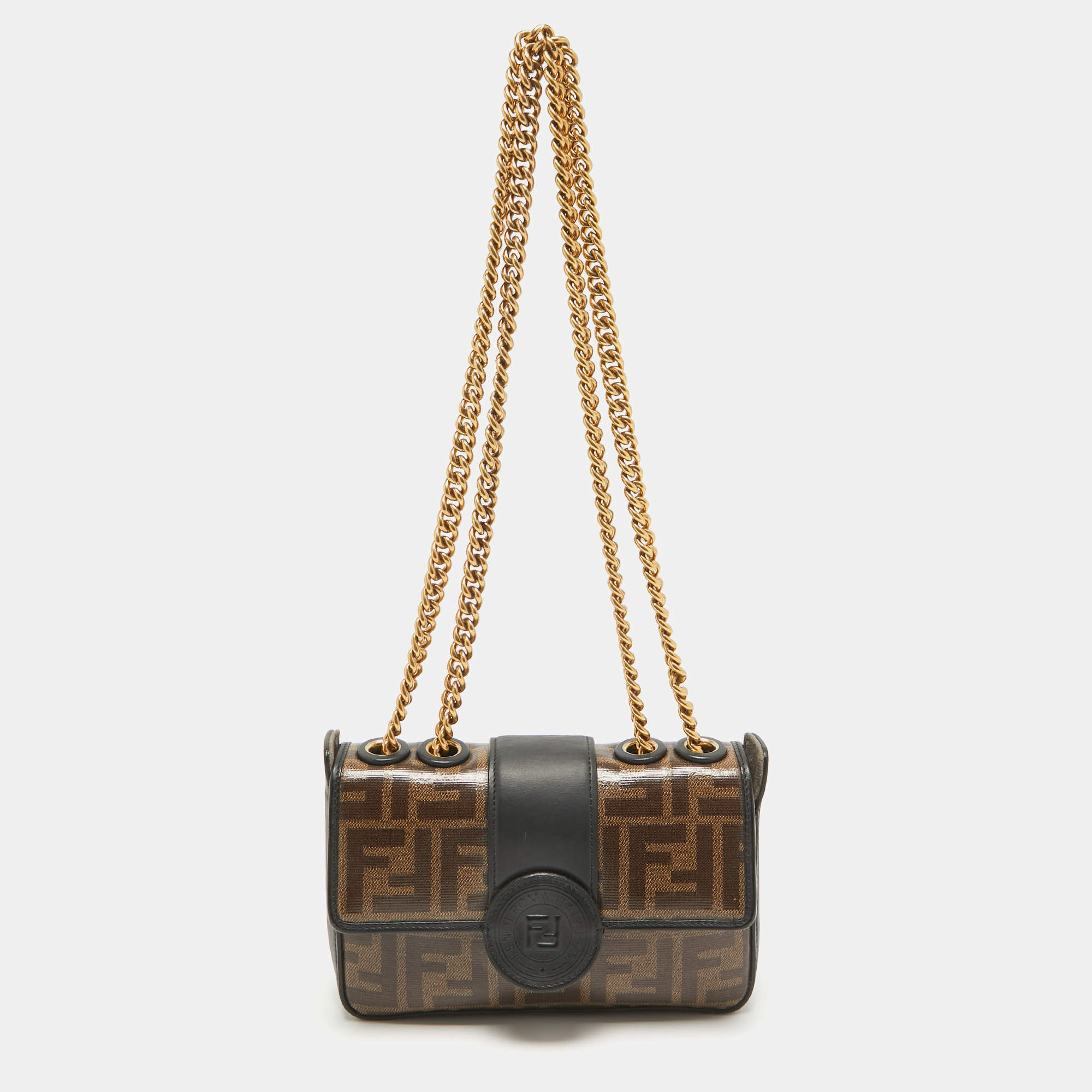 Pre Owned Fendi Black/Brown FF Coated Canvas Mini 1974 Shoulder Bag