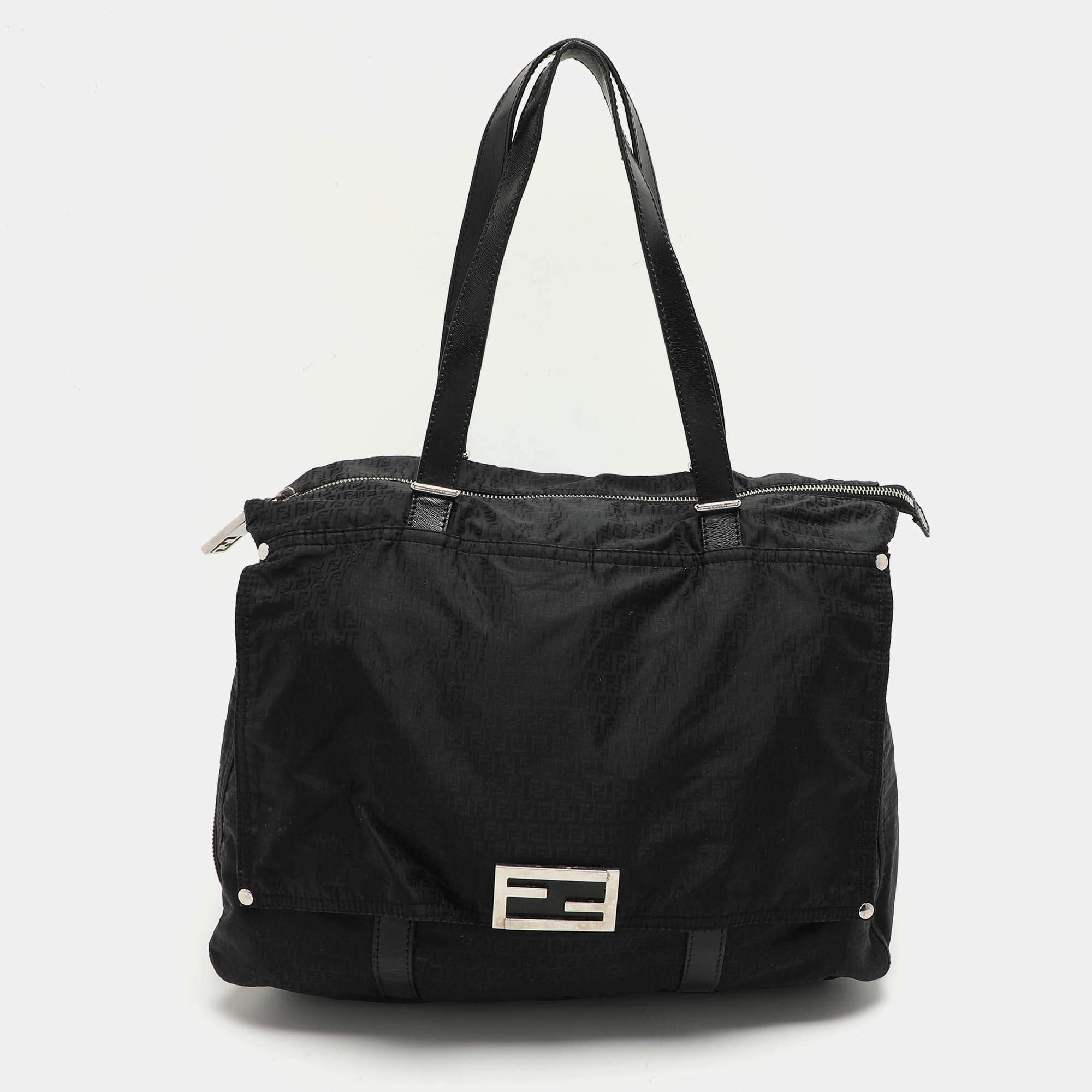 Fendi Black Zucchino Nylon Front Pocket Shoulder Bag