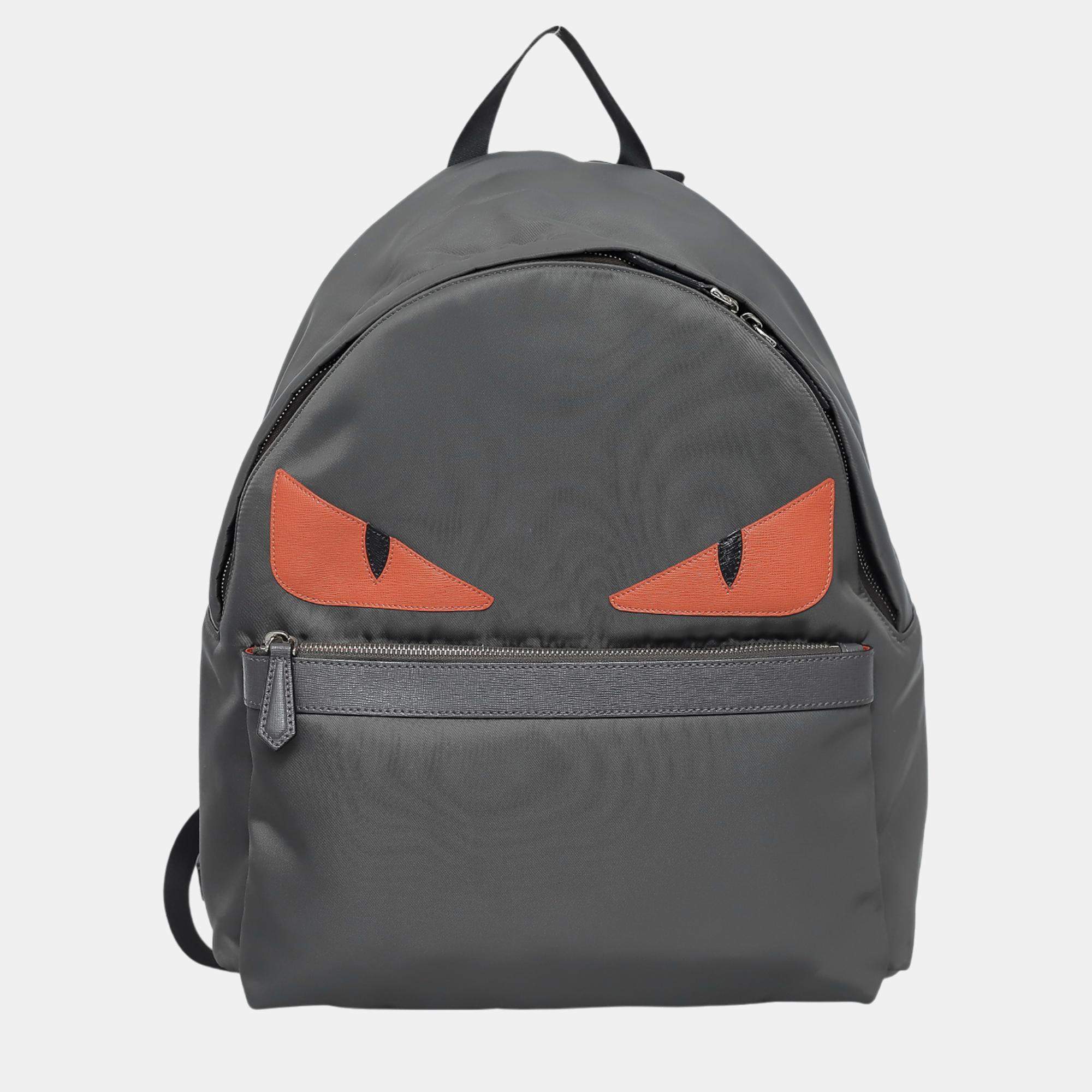 Fendi Grey Nylon Vitello Century Dolce Monster Eyes Rounded Backpack 