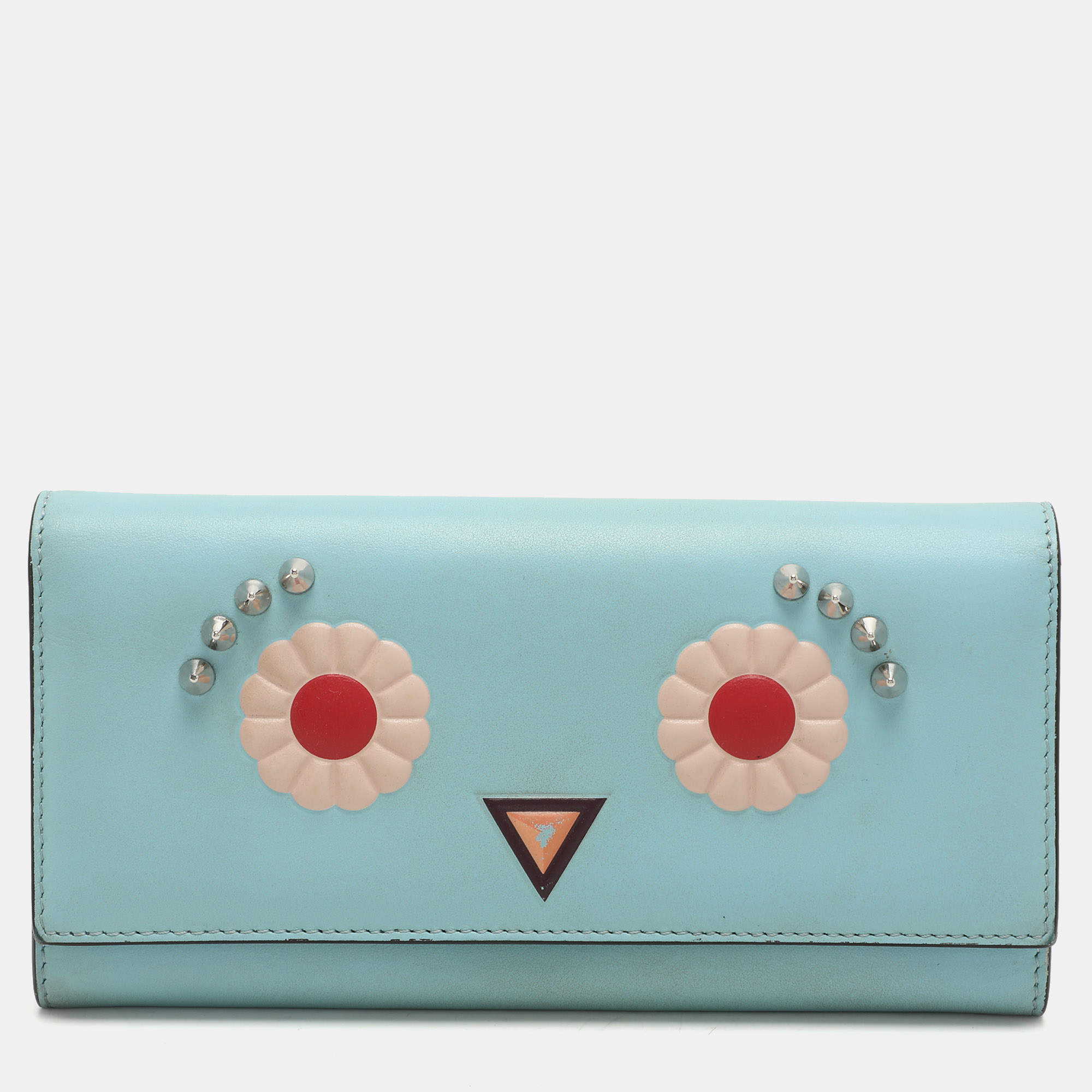 Fendi Blue Leather Embellished Wallet On Chain
