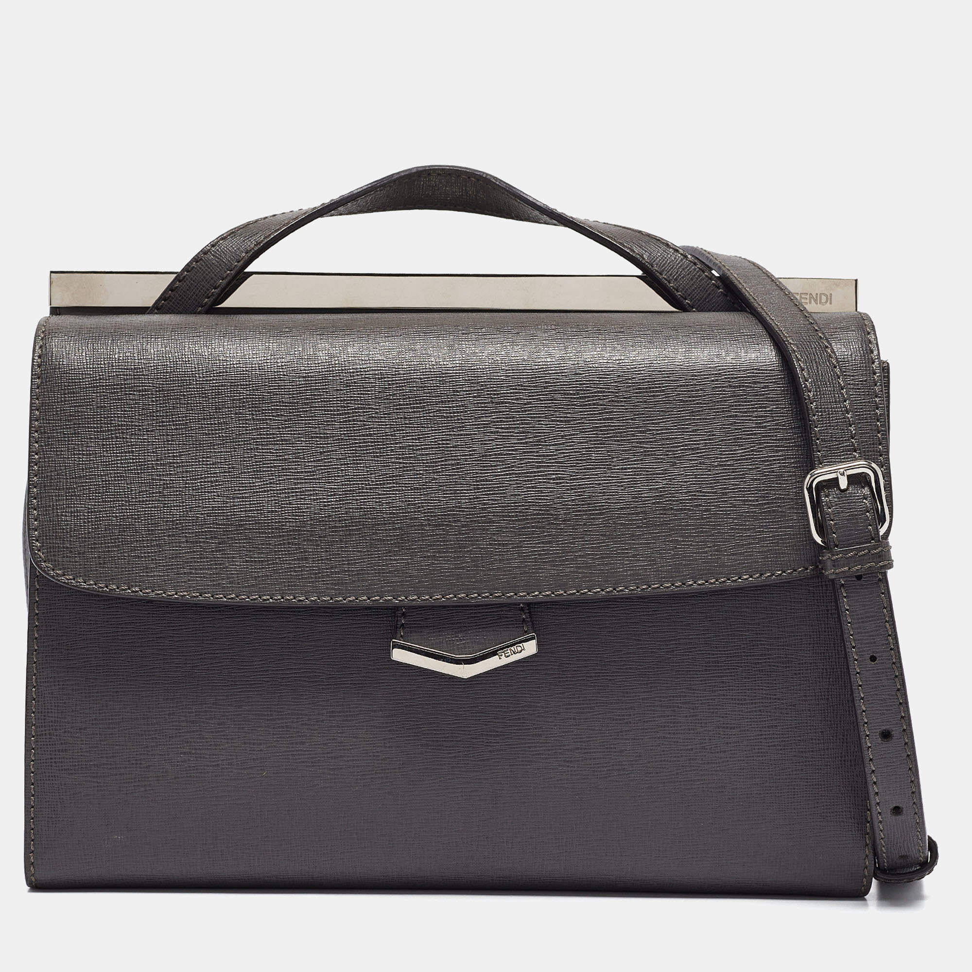 مملوكة مسبقًا Fendi Dark Grey Leather Small Demi Jour Top Handle Bag