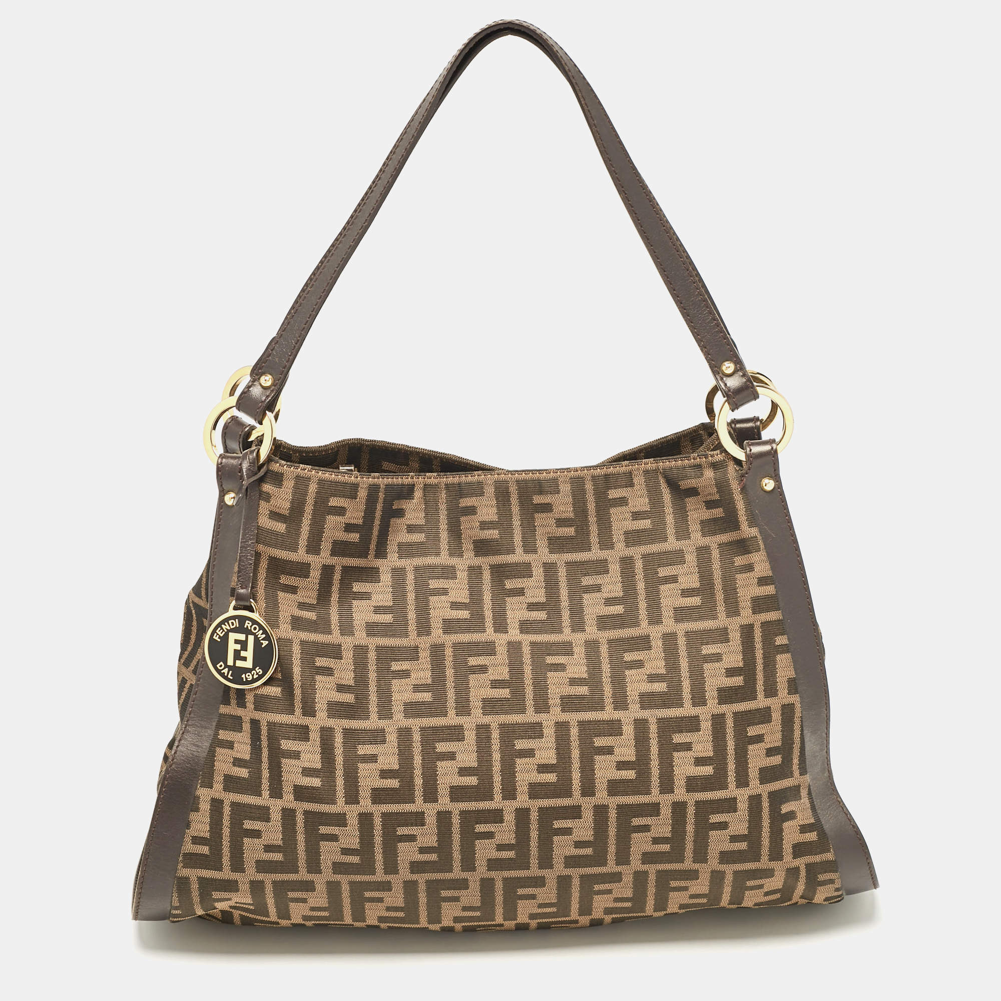 Pre Owned حقيبة يد فندي شيف جلد وكانفاس زوكا توباكو 