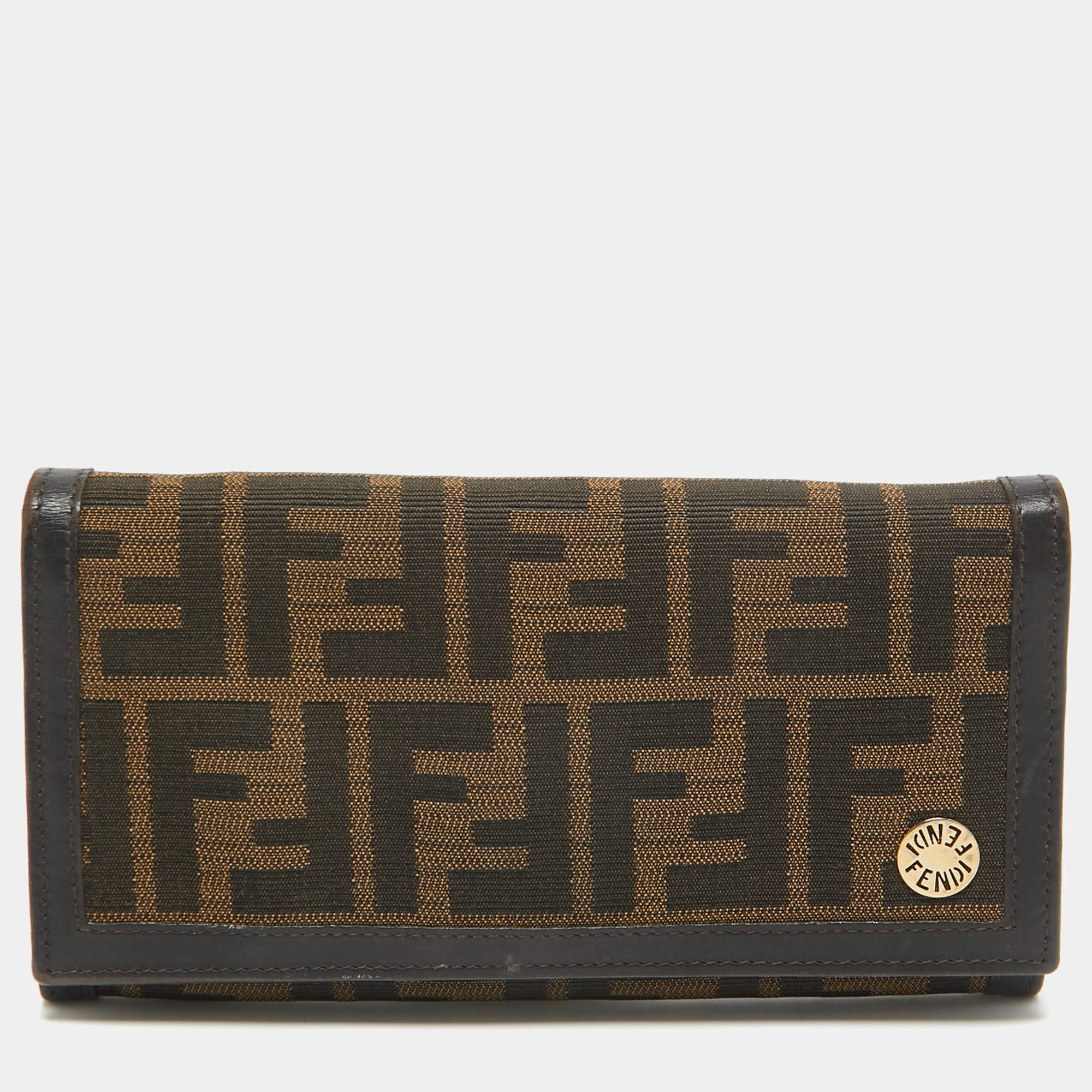 مملوكة مسبقًا Fendi Tobacco Zucca Canvas and Leather Flap Continental Wallet