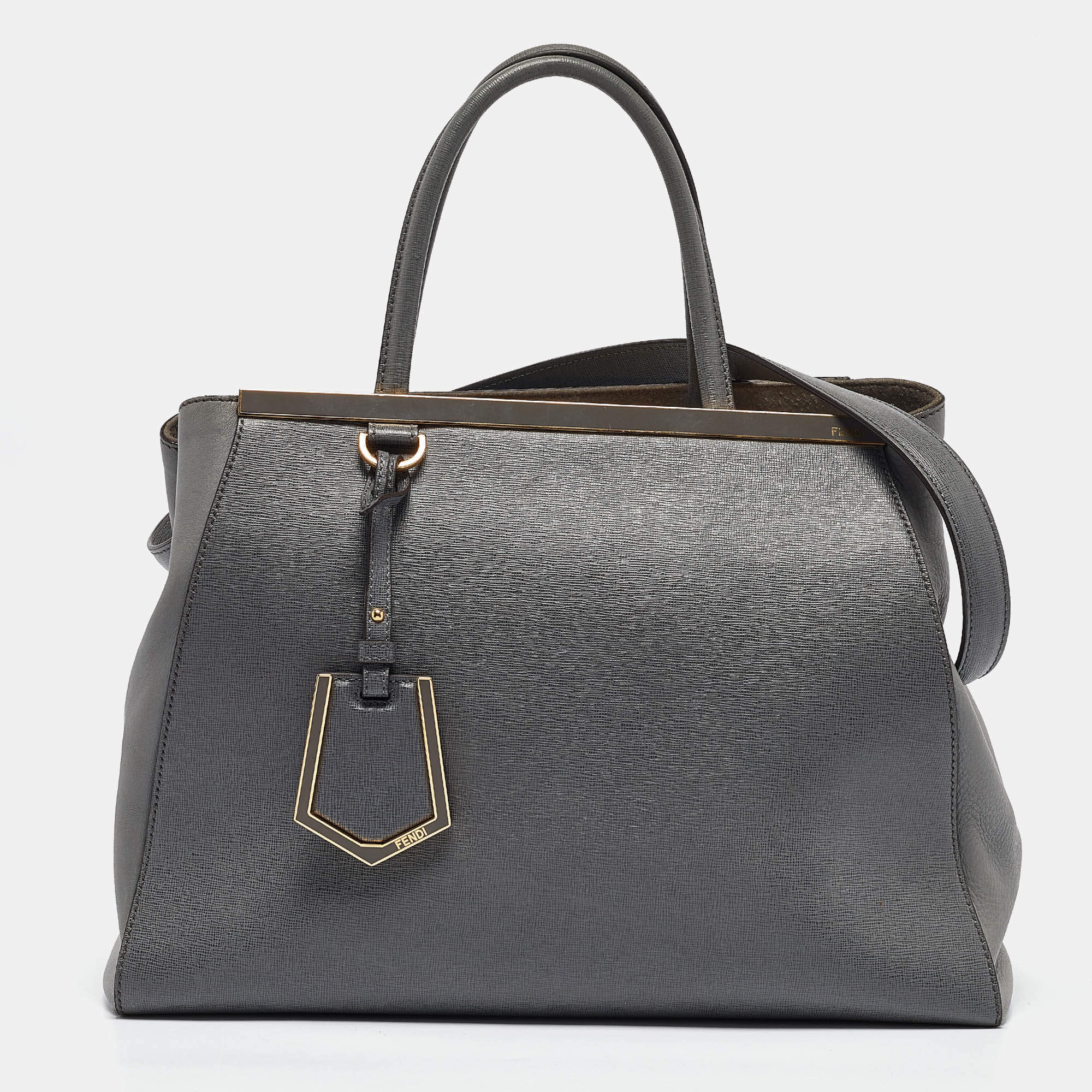 Pre Owned Fendi Two Tone Grey Leather Medium 2Jours Tote