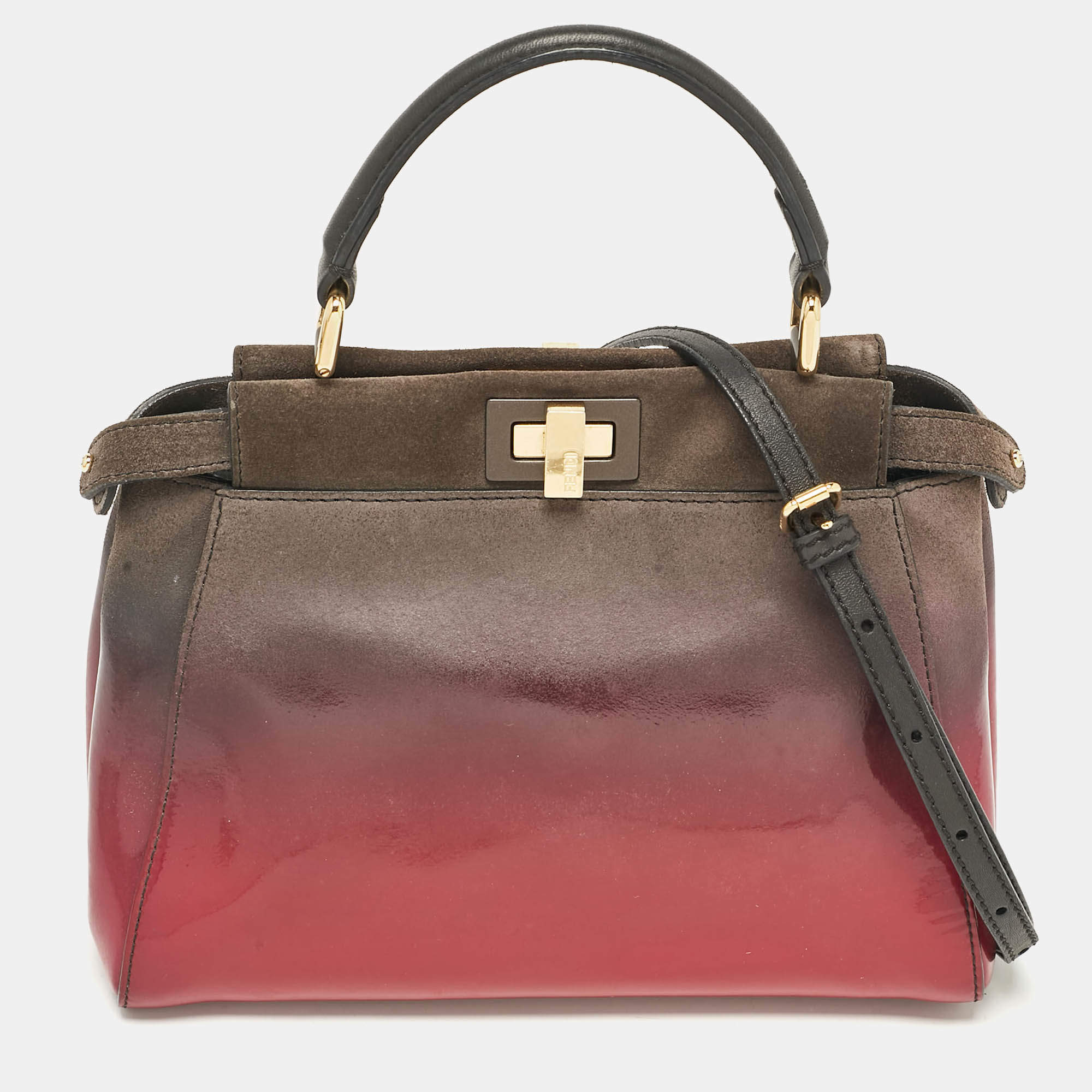 مملوكة مسبقًا Fendi Ombre Grey/Pink Patent Leather and Suede Mini Peekaboo Top Handle Bag