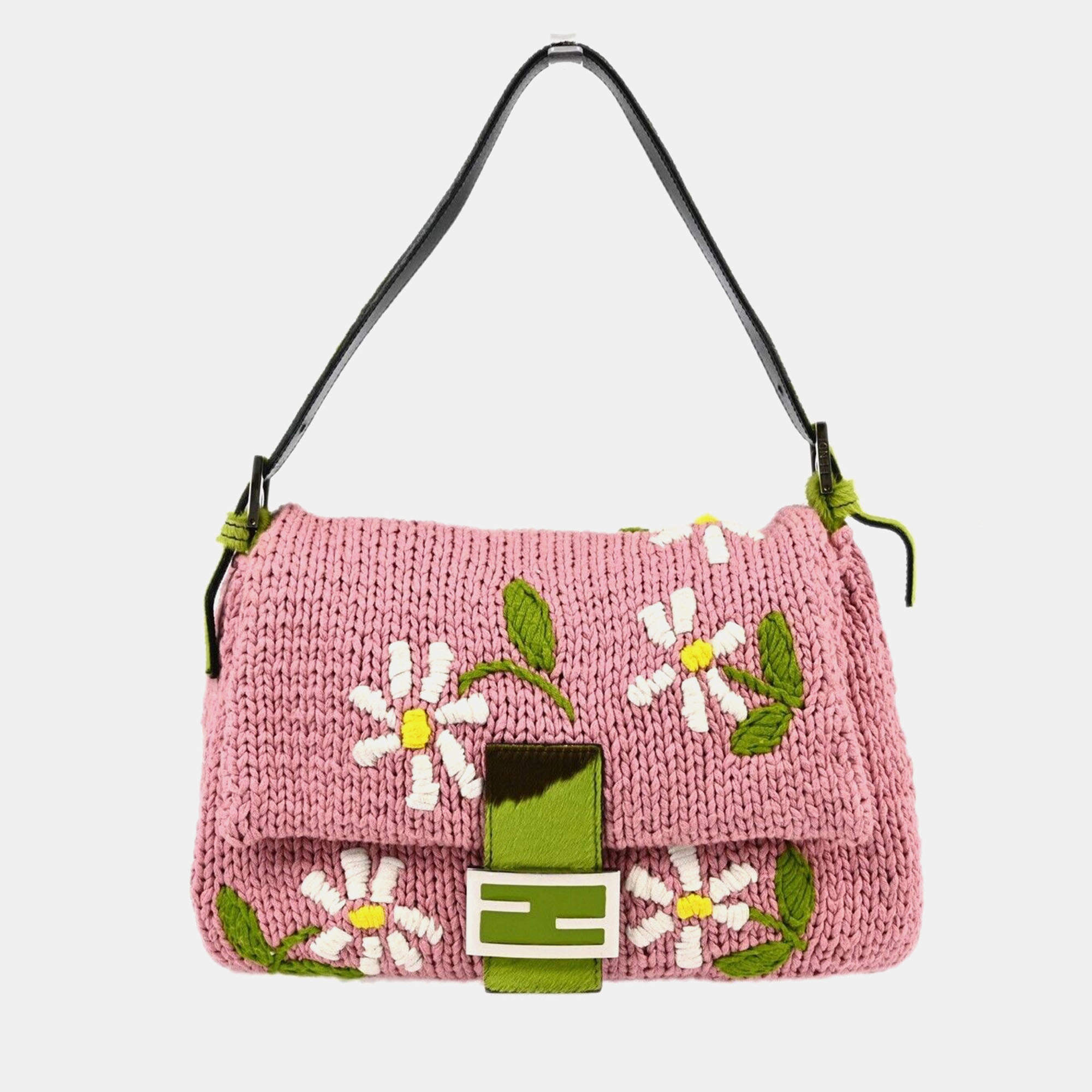 Fendi Pink Wool Flower Mamma Baguette Handbag 18