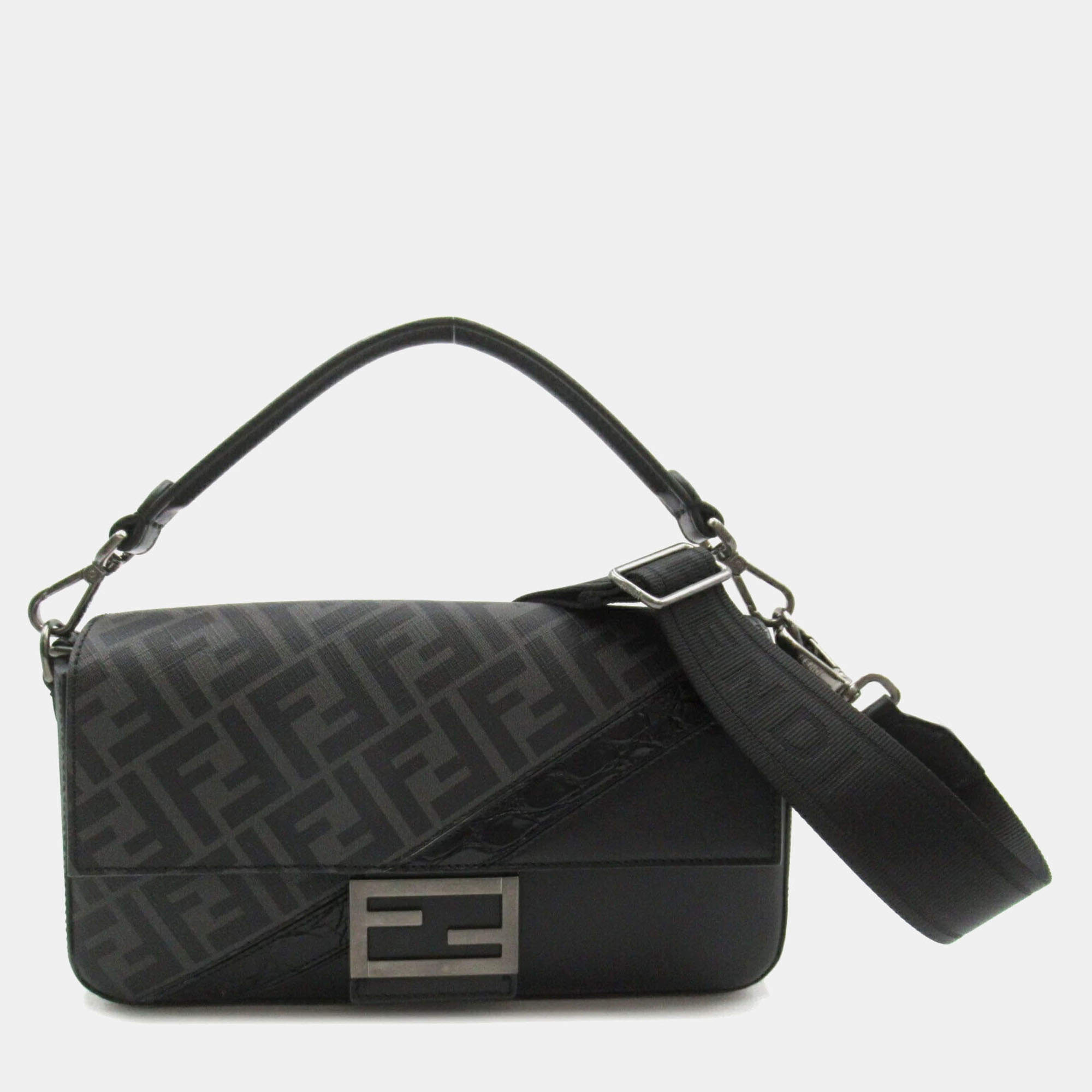 Fendi coated canvas leather black shoulder bag