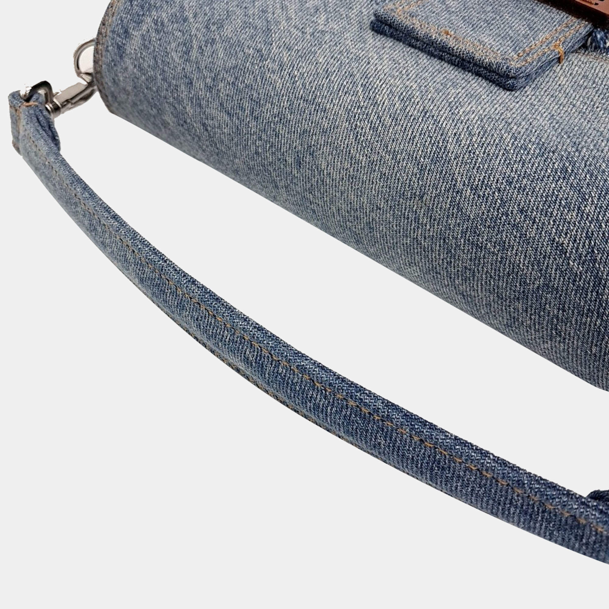 Pre Owned Fendi Denim Baguette Bag
