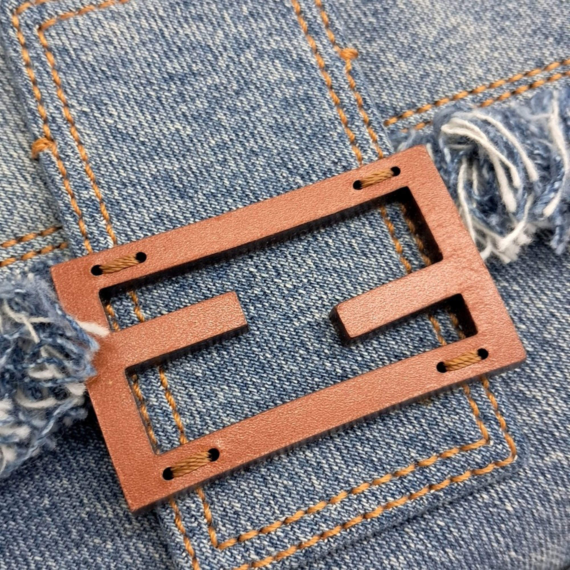 Pre Owned Fendi Denim Baguette Bag