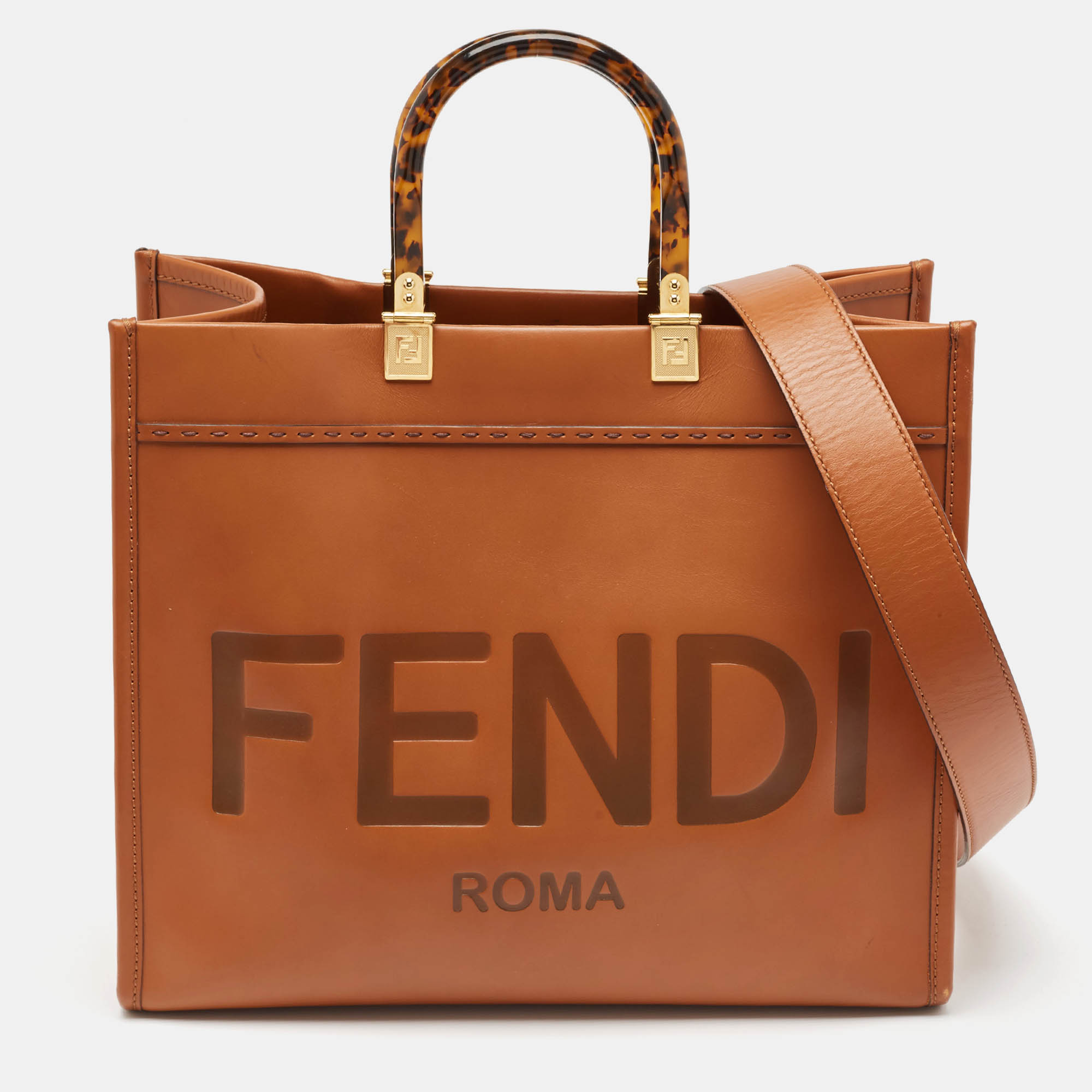 Pre Owned Fendi Brown Leather Medium Sunshine Tote