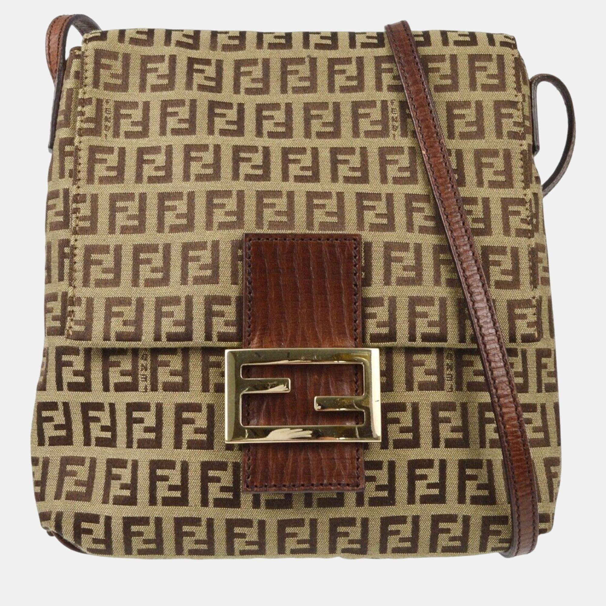 Fendi Tobacco Zucca Canvas Flap Crossbody Bag Fendi TLC