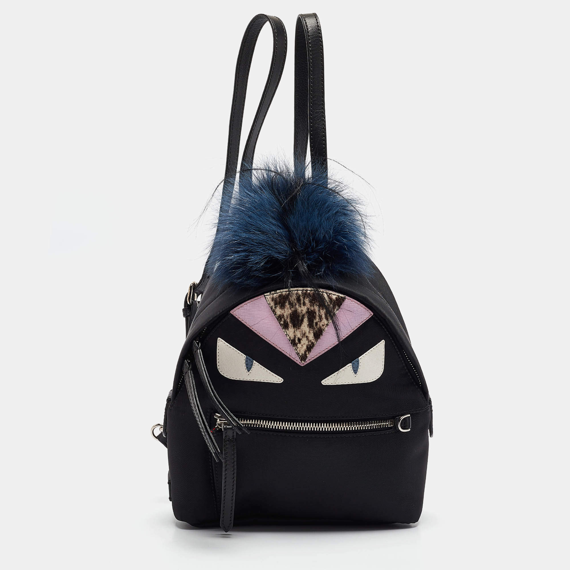 Pre Owned Fendi Black Nylon and Leather Mini Monster Eye Backpack