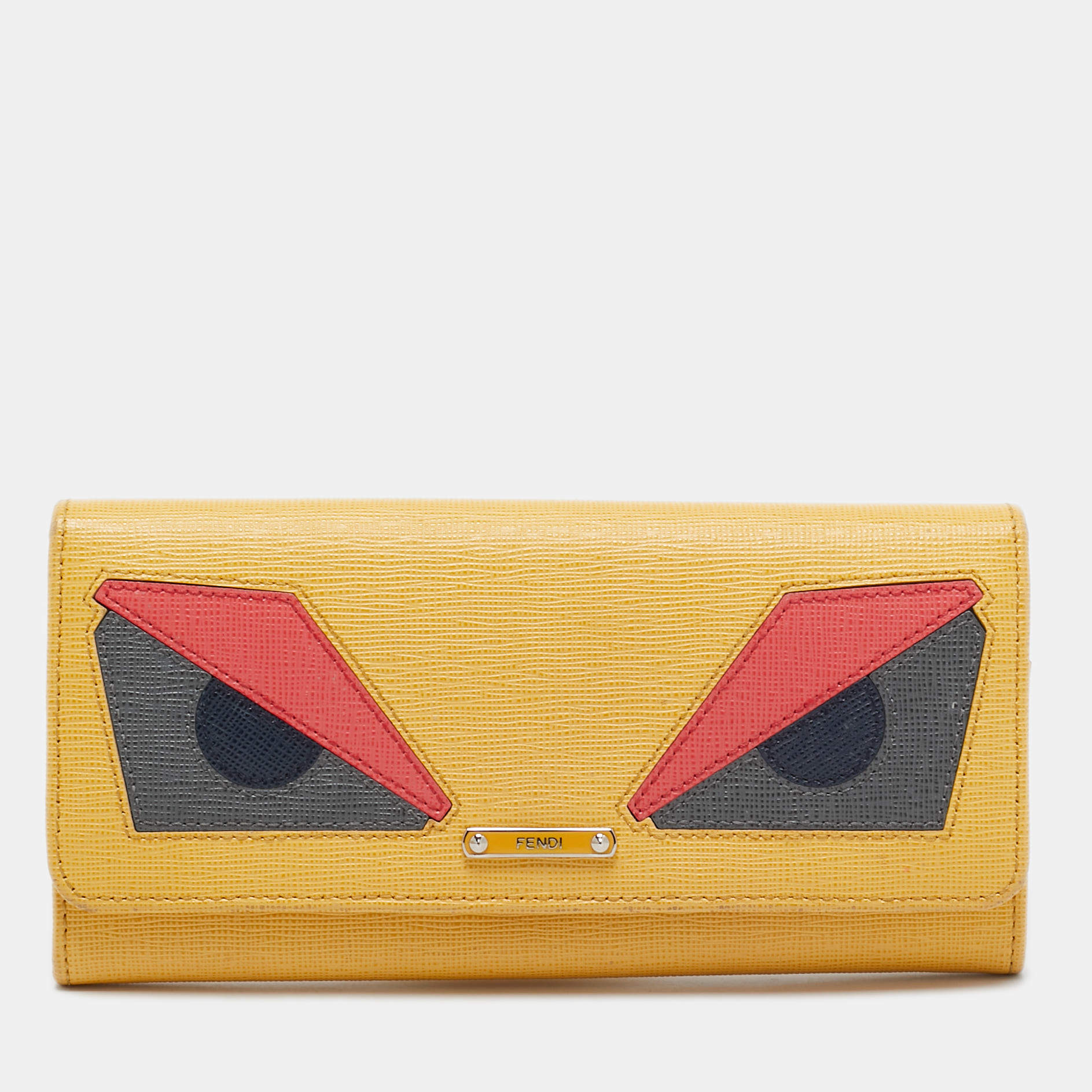 Pre Owned Fendi Multicolor Leather Eye Monster Flap Continental Wallet