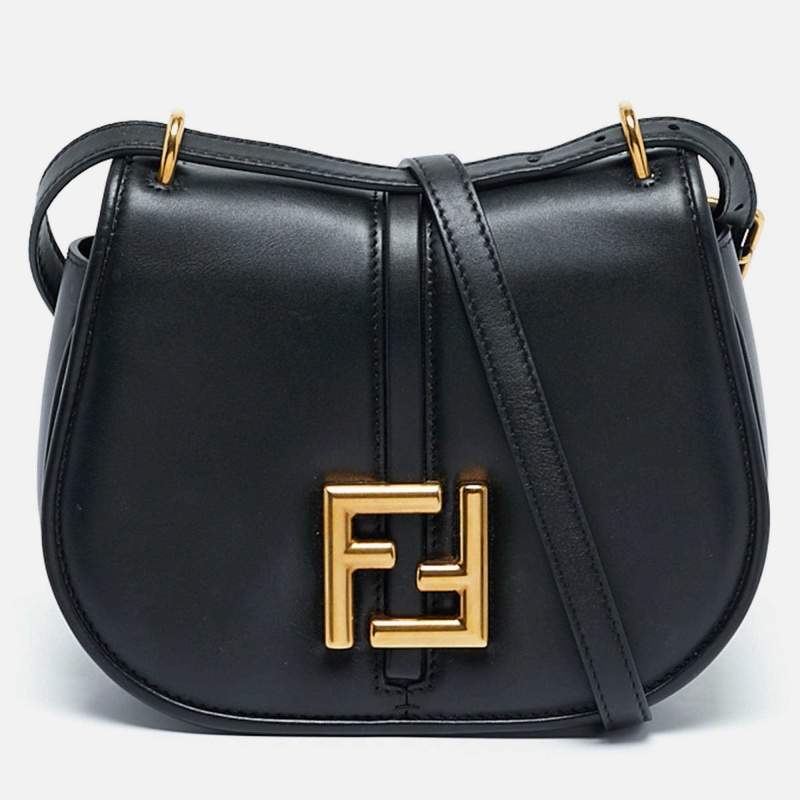 Pre Owned Fendi Black Leather Small C'Mon Flap Shoulder Bag
