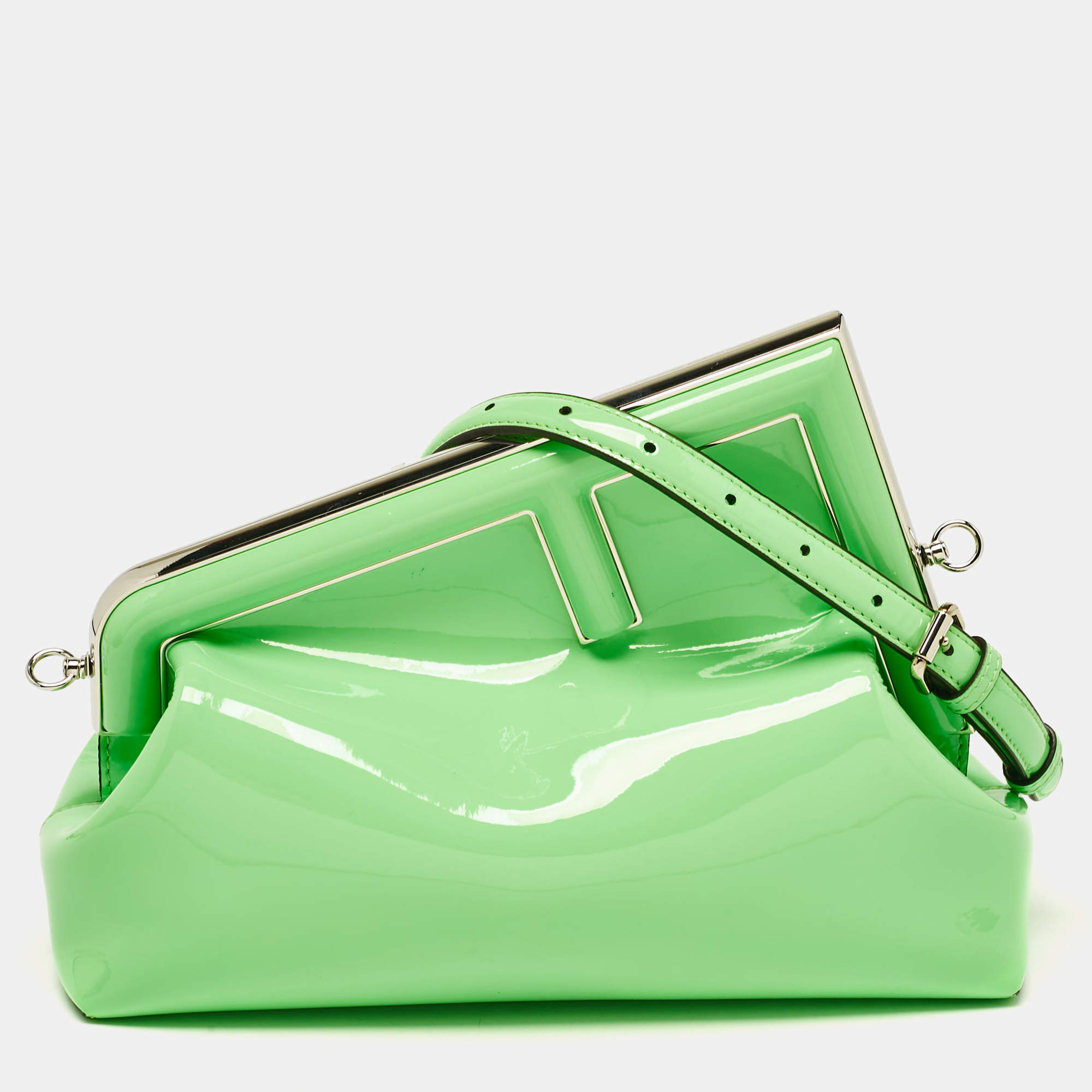 Pre Owned Fendi Green Patent Leather Midi first Bag