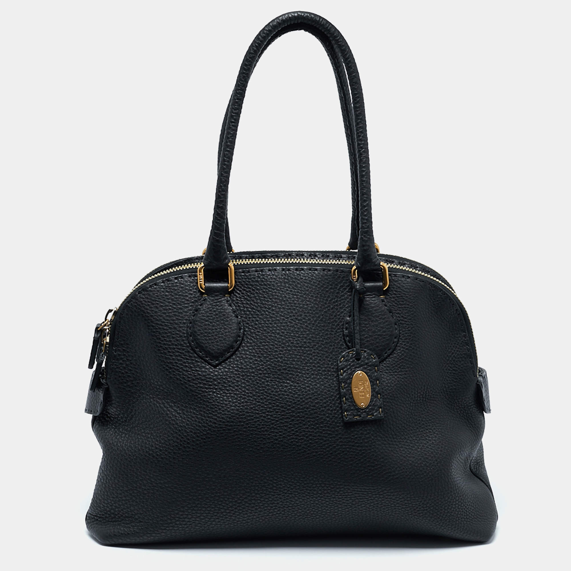 Pre Owned Fendi Black Selleria Leather Double Zip Satchel