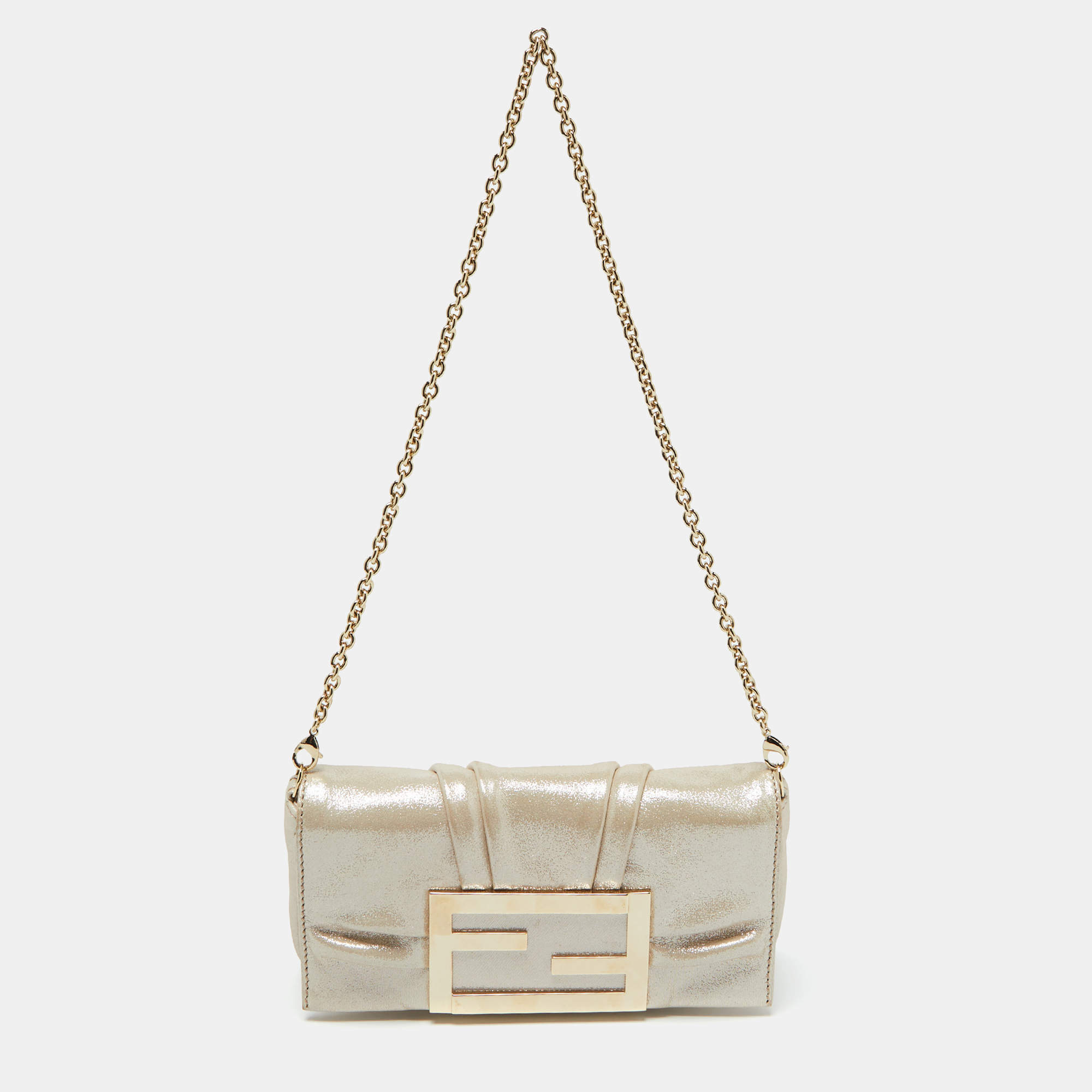 Pre Owned Fendi Metallic Shimmering Leather Mia Pochette Bag