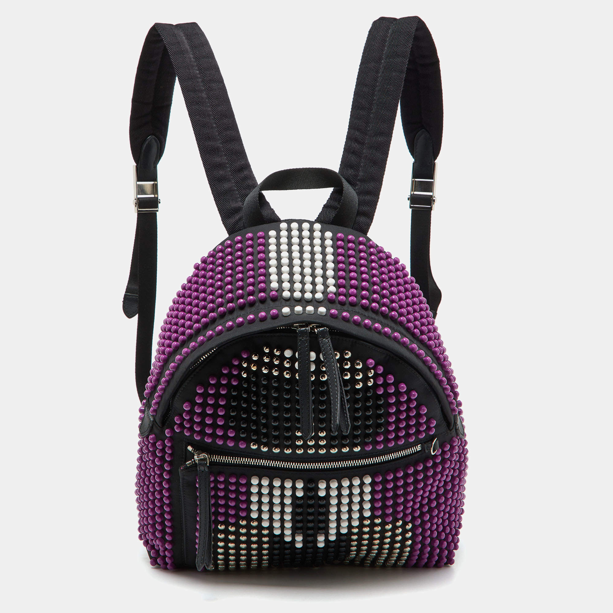 Fendi Black/Purple Nylon Karl Beaded Backpack