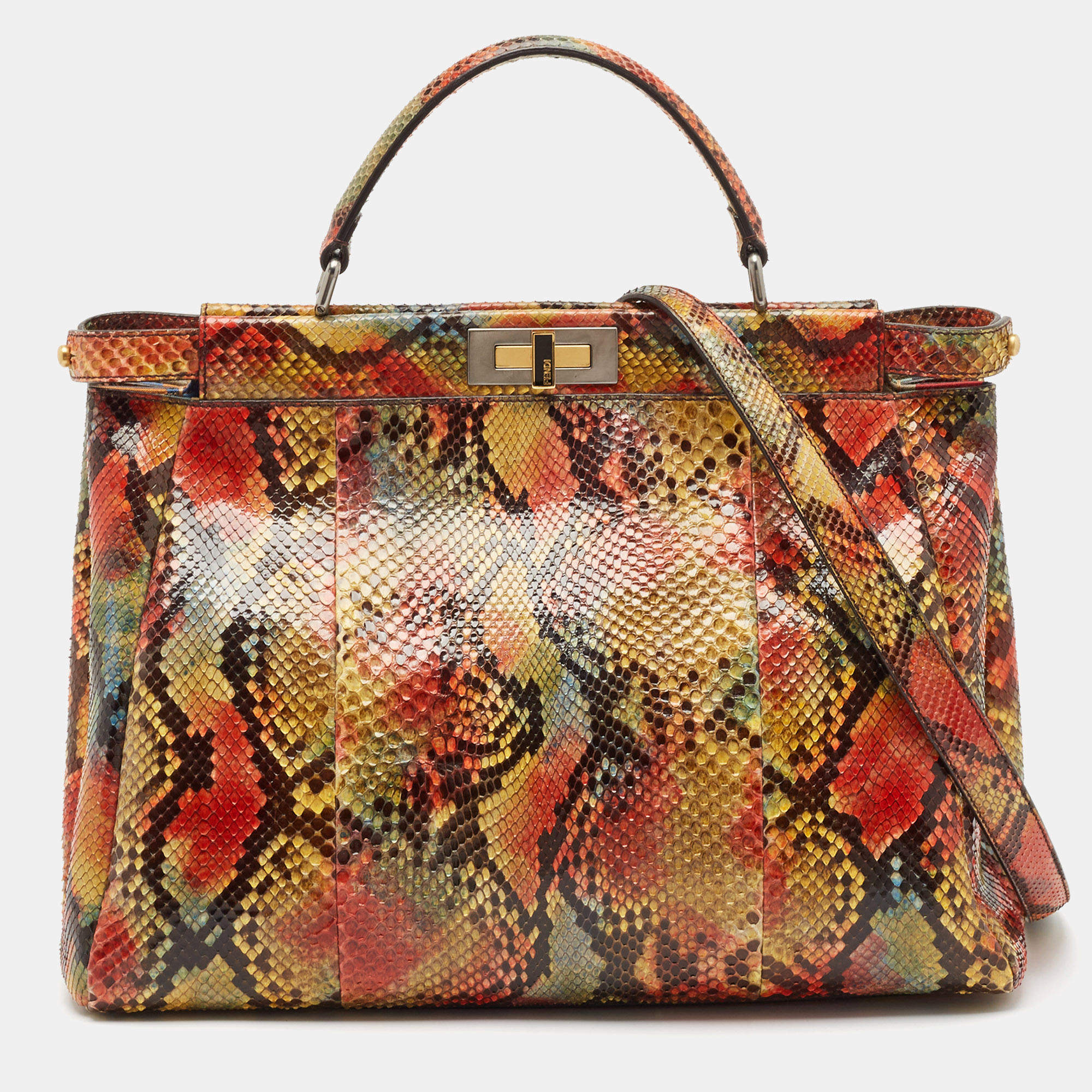 Fendi Multicolor Python Large Peekaboo Top Handle Bag