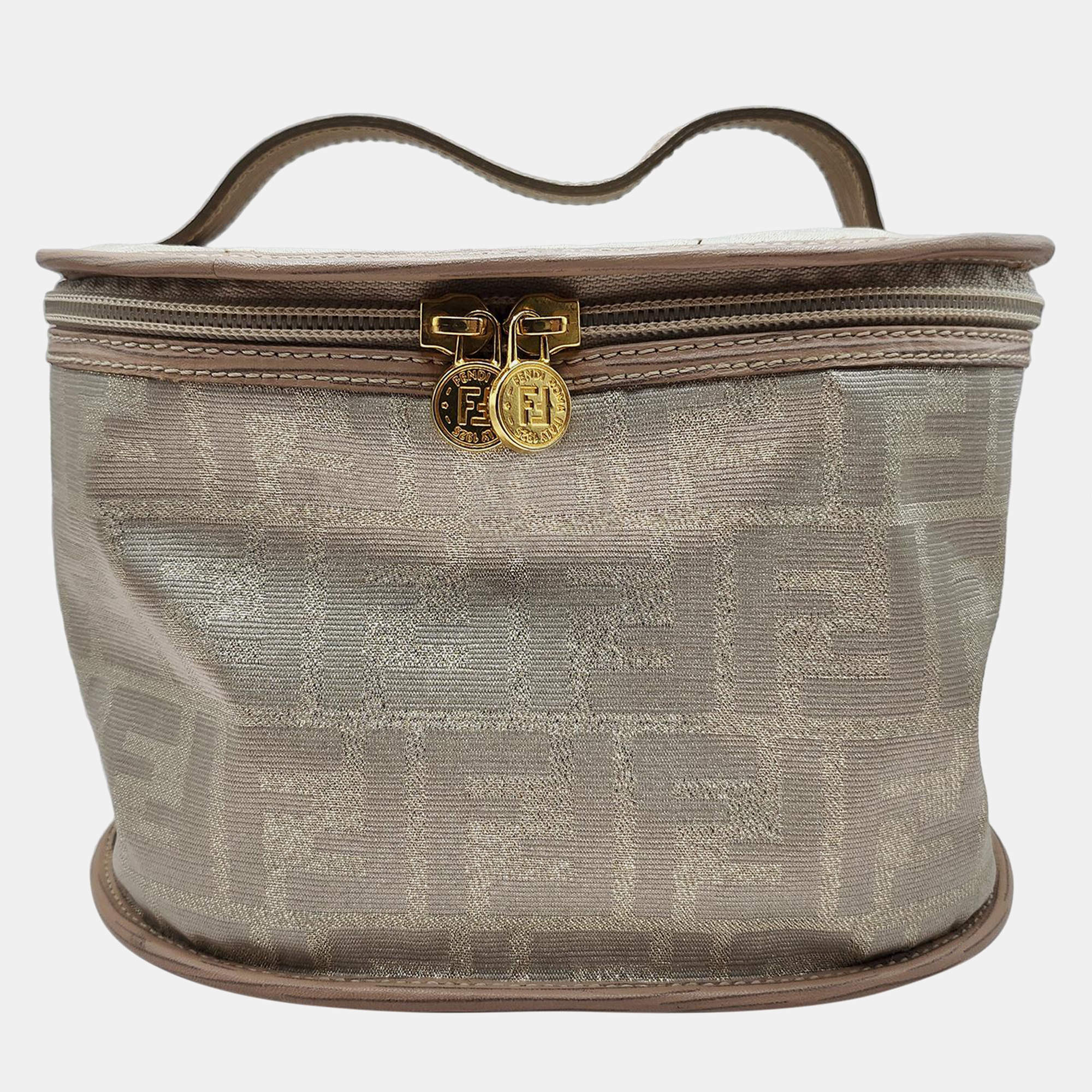 Fendi Vintage Gold Canvas Zucca Vanity Bag