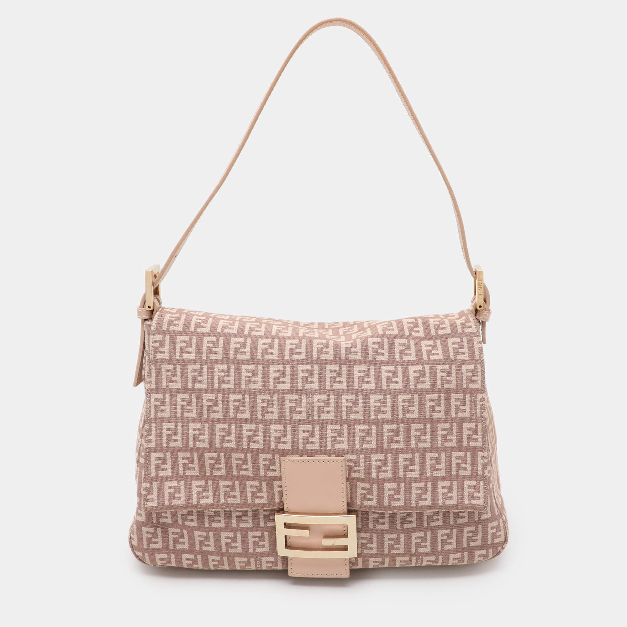 Pre Owned Fendi Light Pink Zucchino Canvas and Leather Mama Forever Shoulder Bag