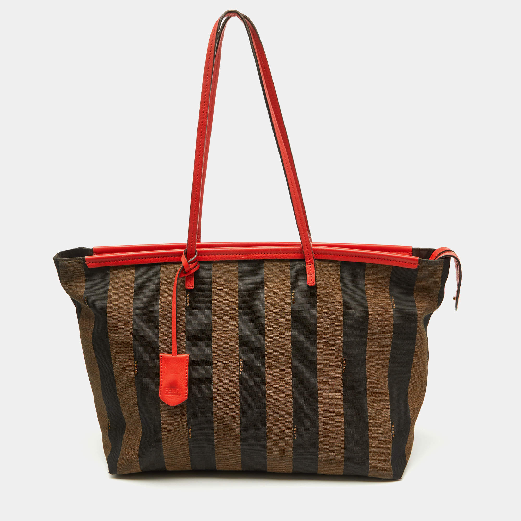 Pre Owned Fendi Tobacco/Orange Pequin Striped Canvas and Leather Roll Tote
