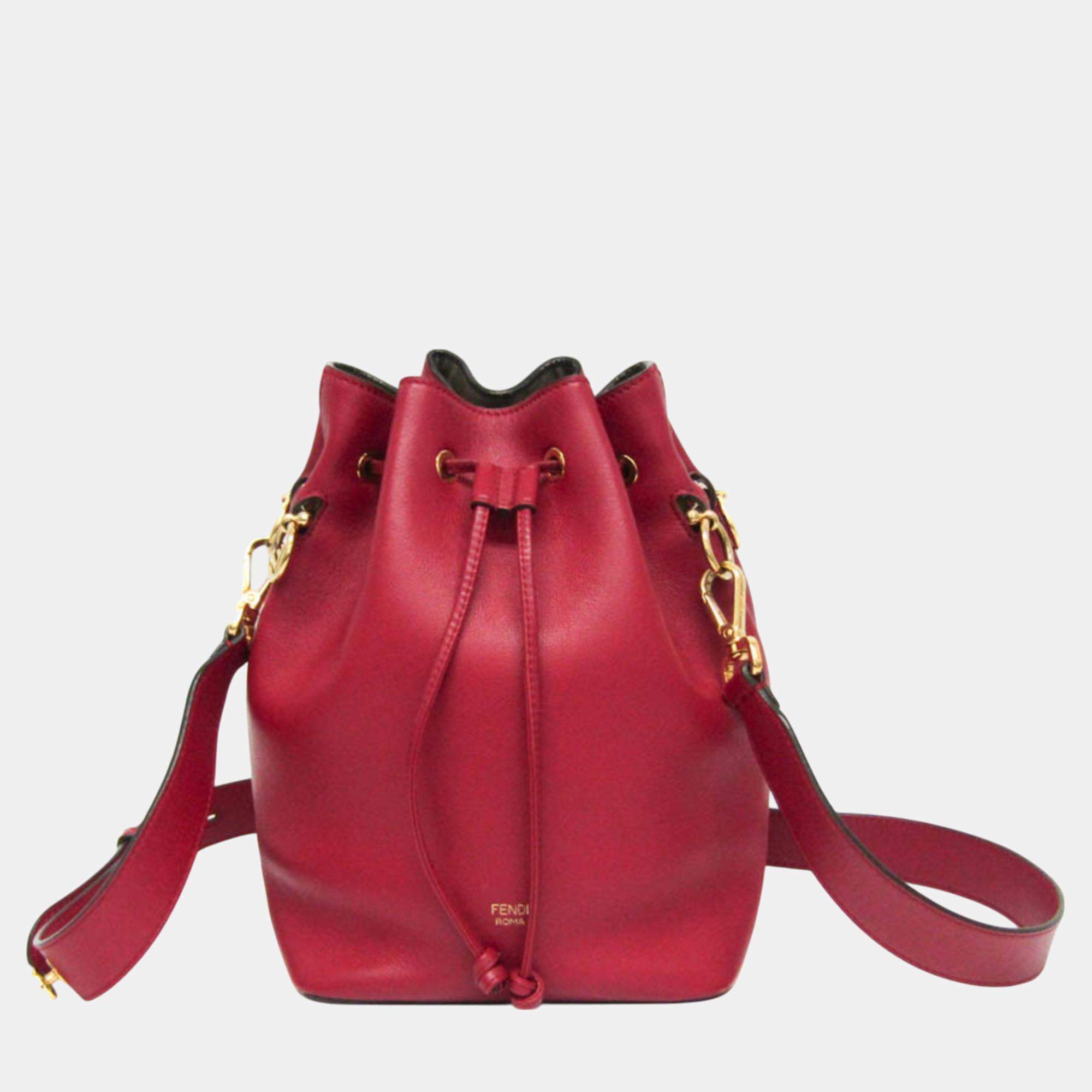 Pre Owned Fendi Red Leather Mon Tresor Bucket Bag