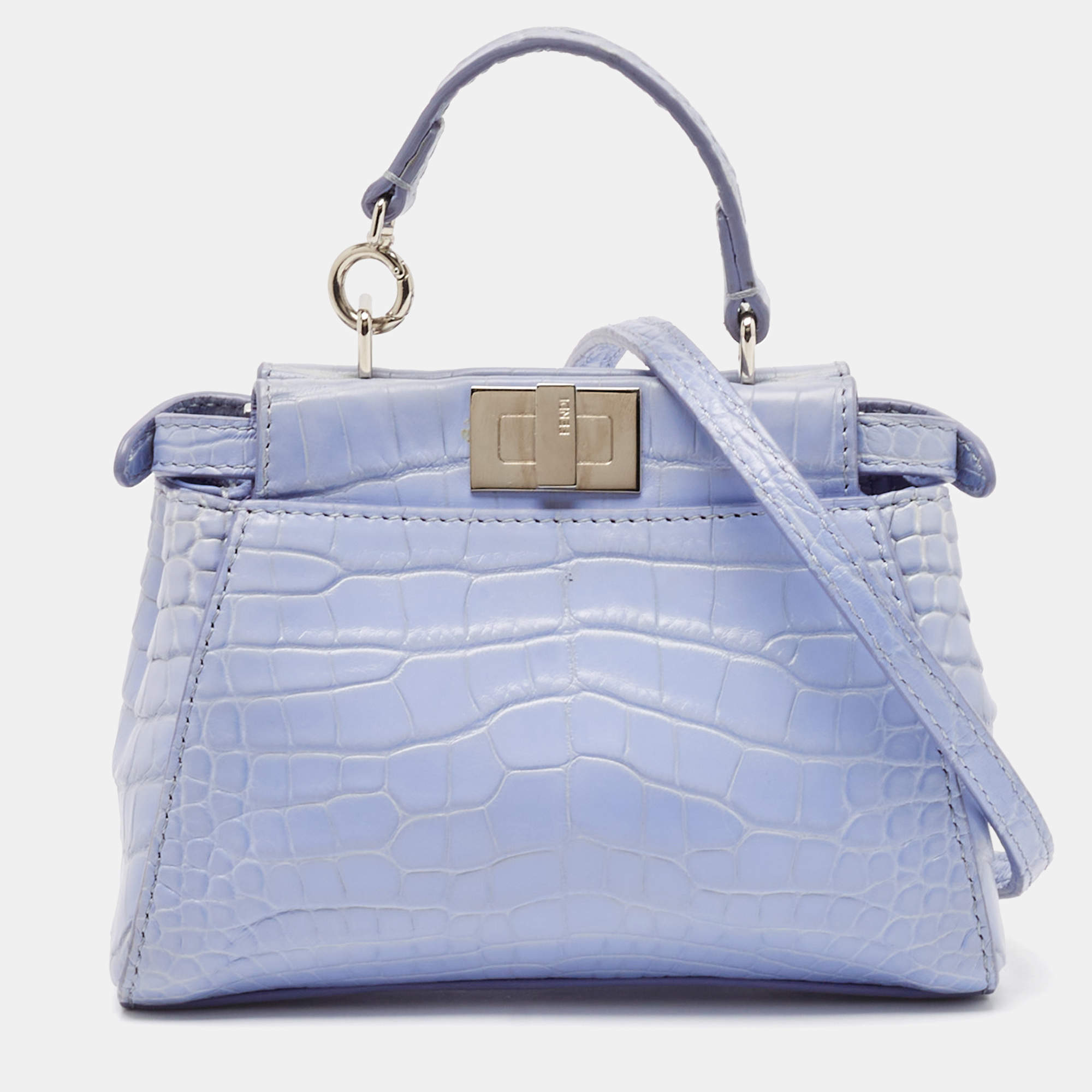 Fendi Light Blue Crocodile Micro Peekaboo Top Handle Bag