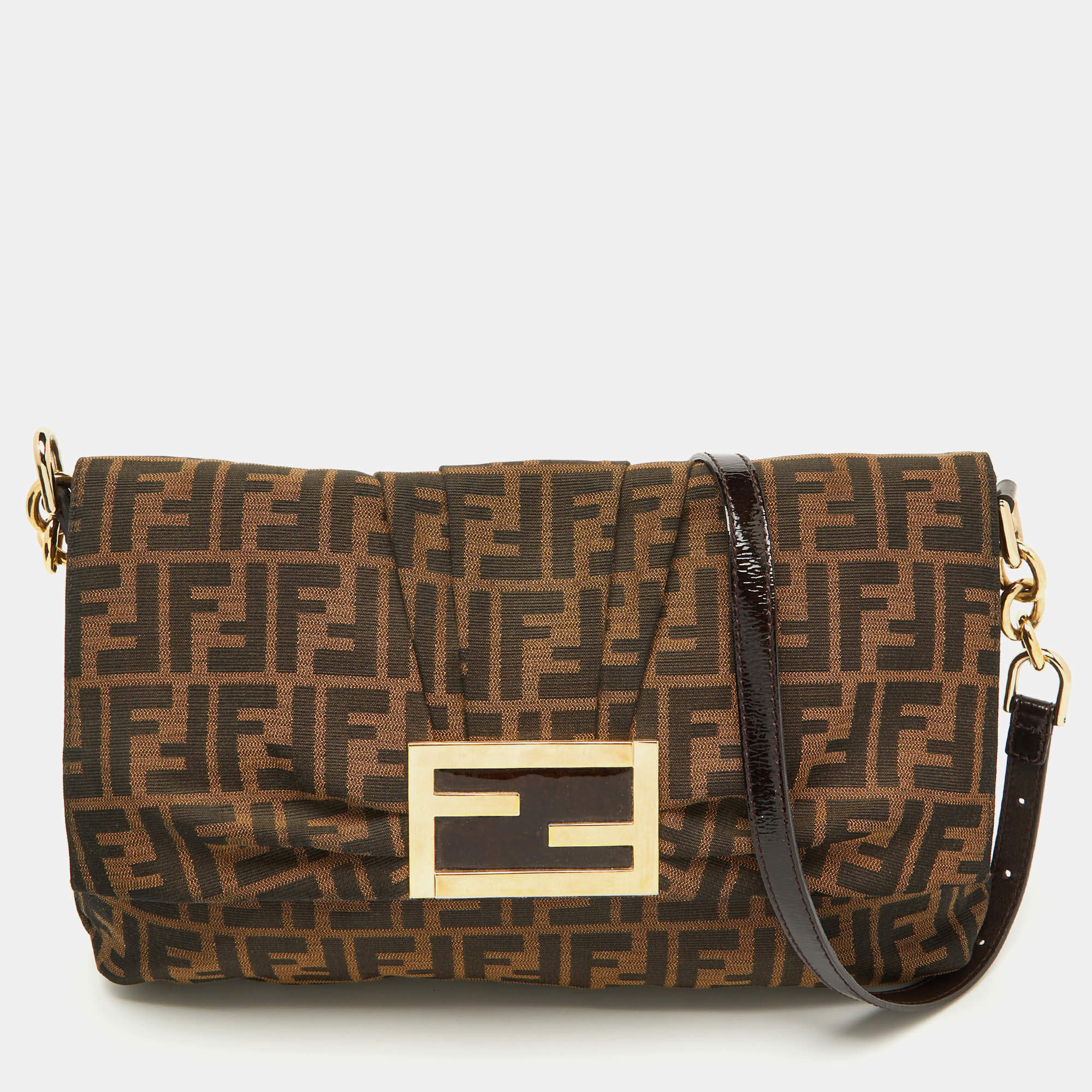 مملوكة مسبقًا Fendi Brown Zucca Canvas Mia Flap Shoulder Bag