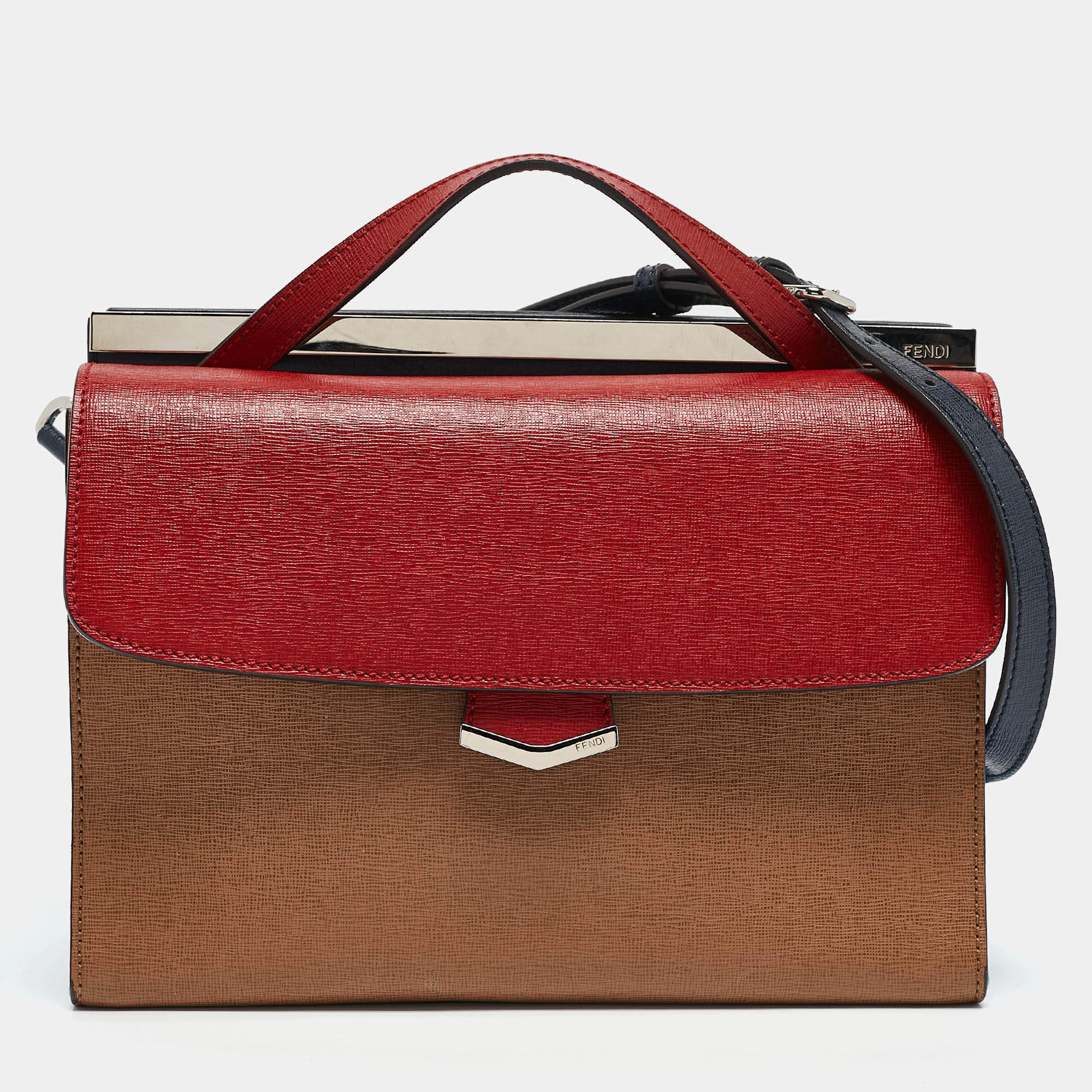 Pre Owned Fendi Tricolor Leather Small Demi Jour Top Handle Bag