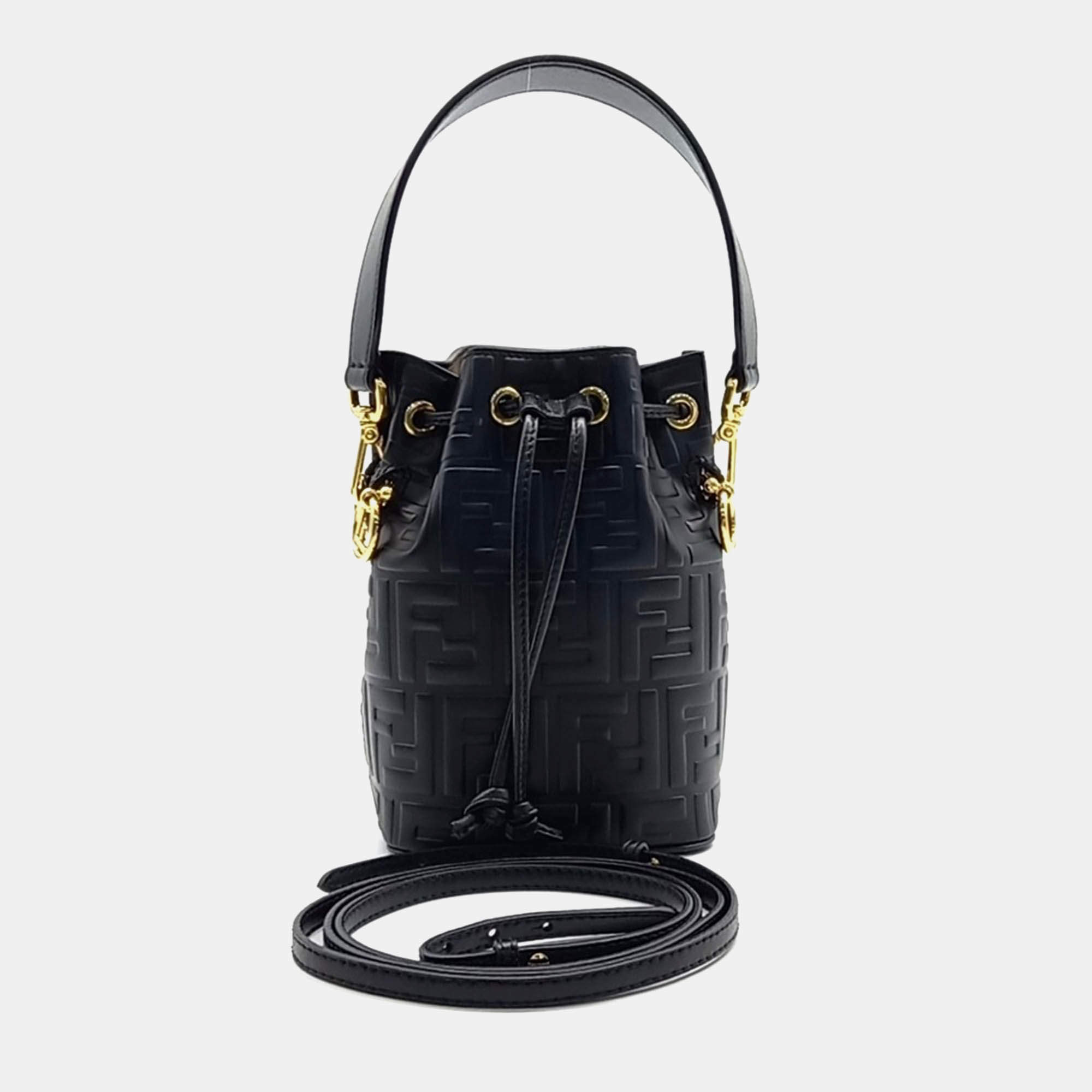 Pre Owned Fendi Black Leather Montresor Mini Bucket Bag