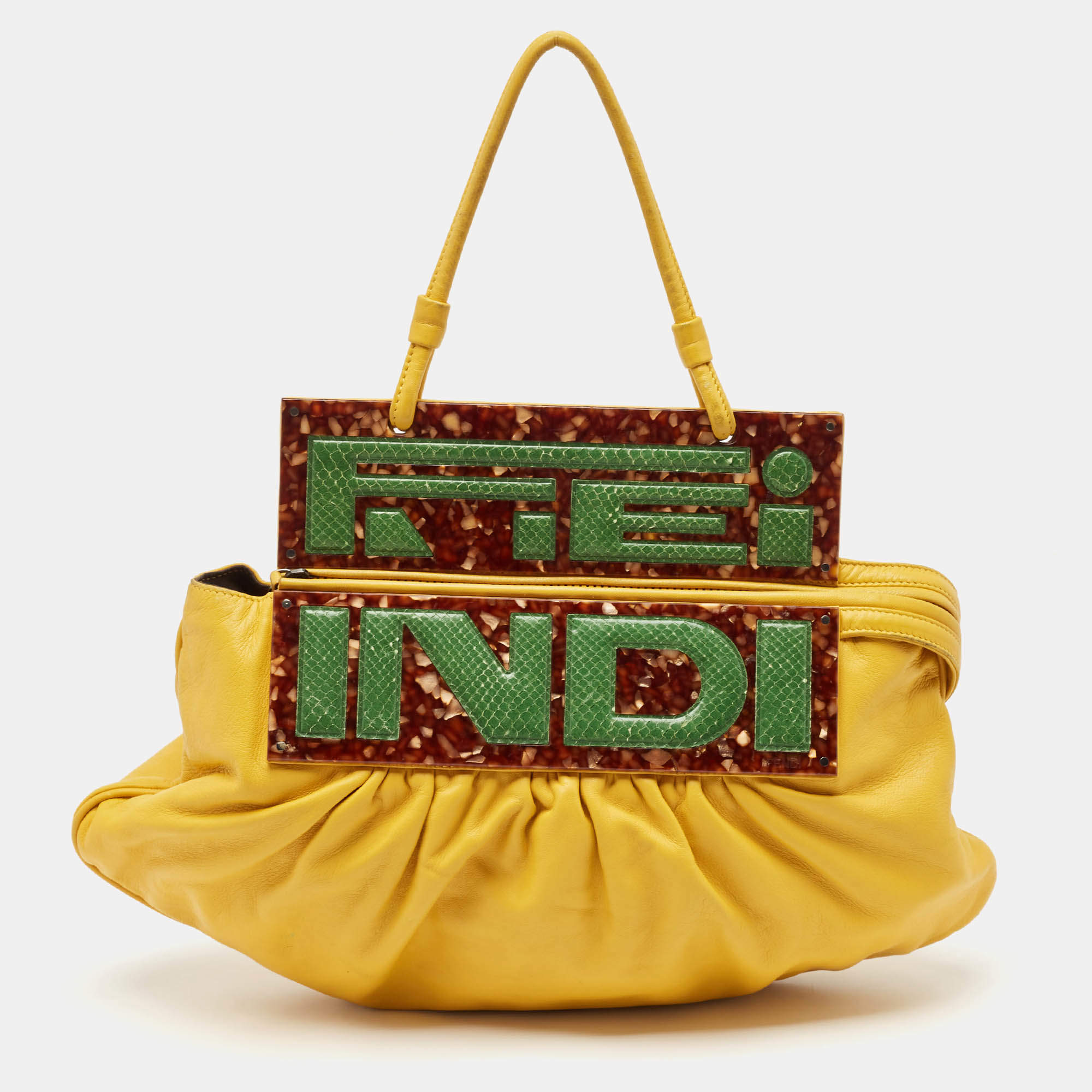 Pre Owned Fendi Yellow Leather and Snakeskin To You Convertible Clutch Bag